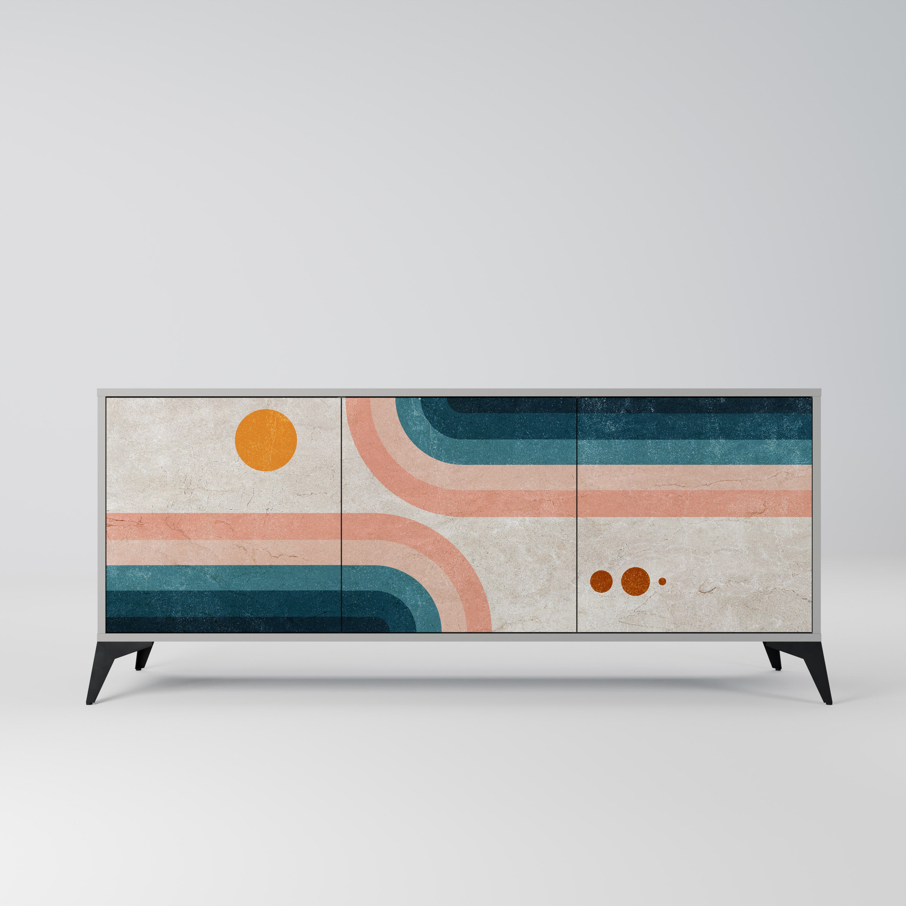 TWO HALVES Sideboard mit 3 Türen in Grau