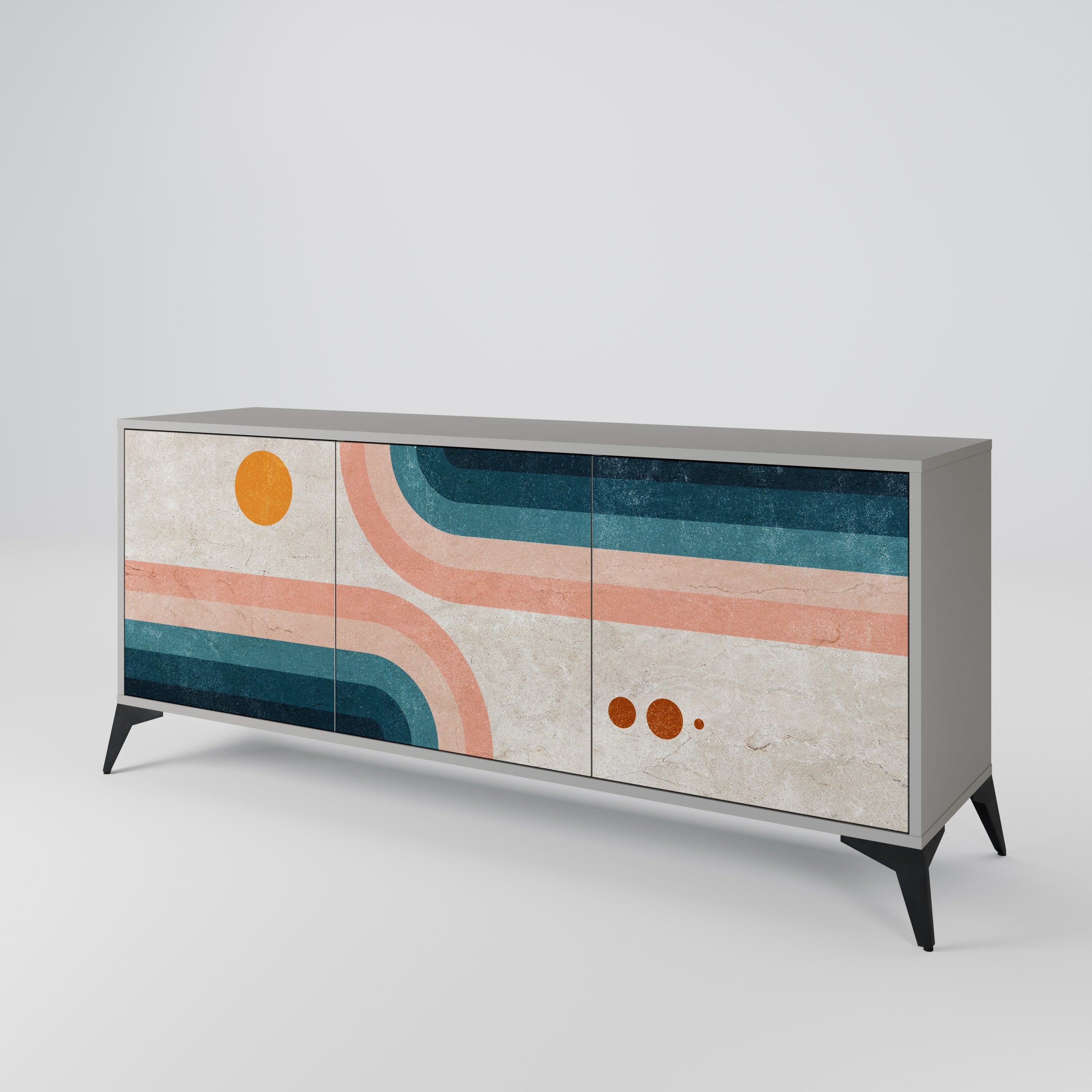 TWO HALVES Sideboard mit 3 Türen in Grau