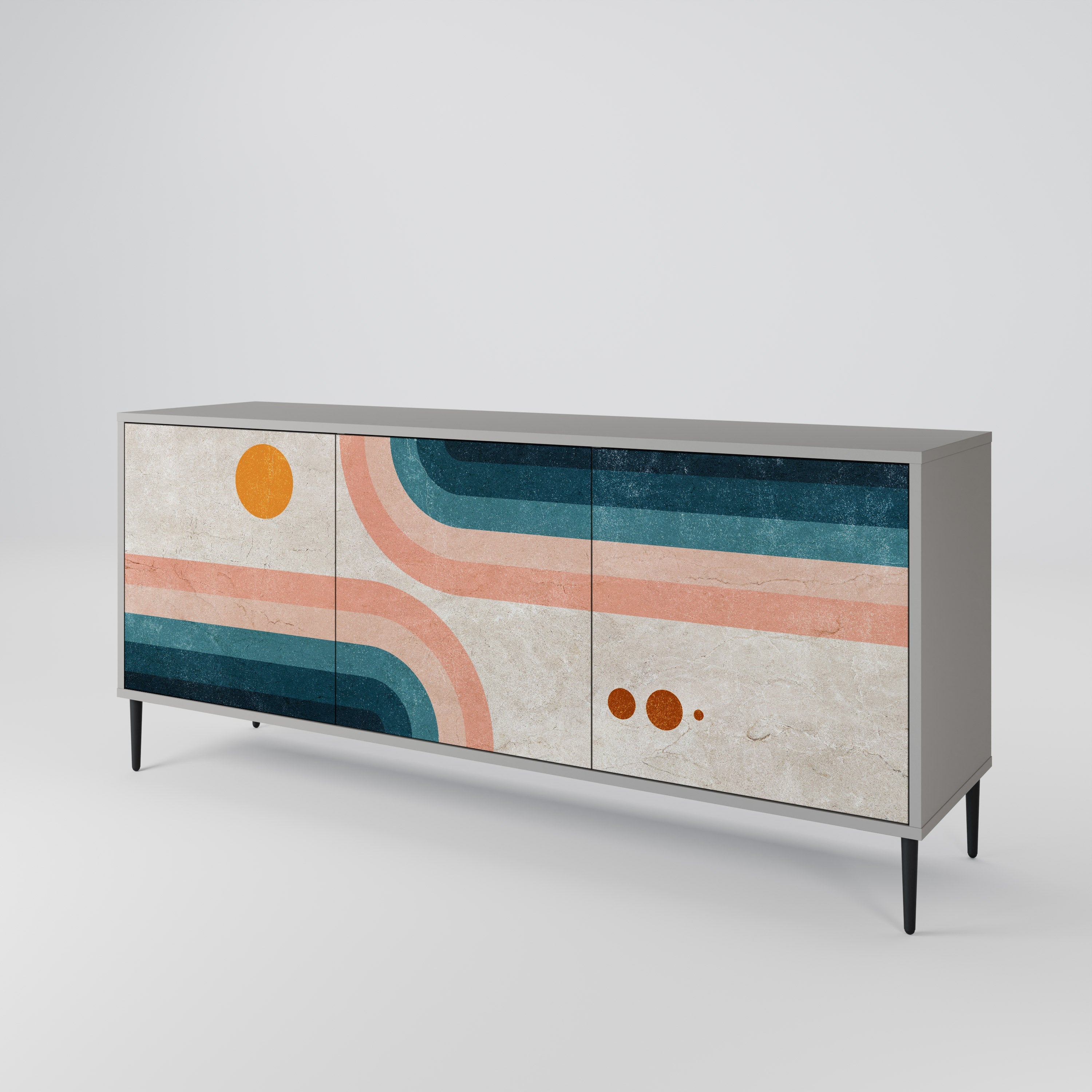 TWO HALVES Sideboard mit 3 Türen in Grau