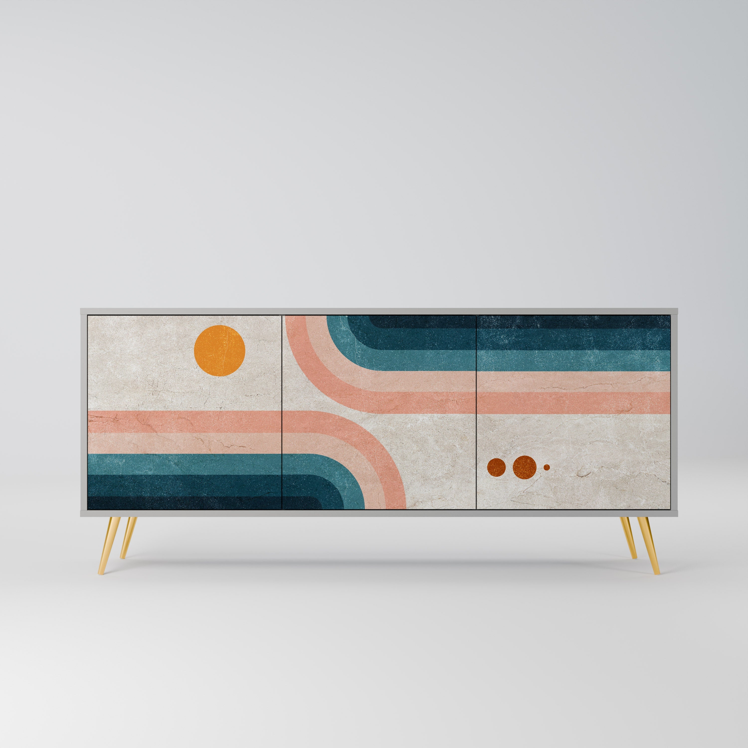 TWO HALVES Sideboard mit 3 Türen in Grau