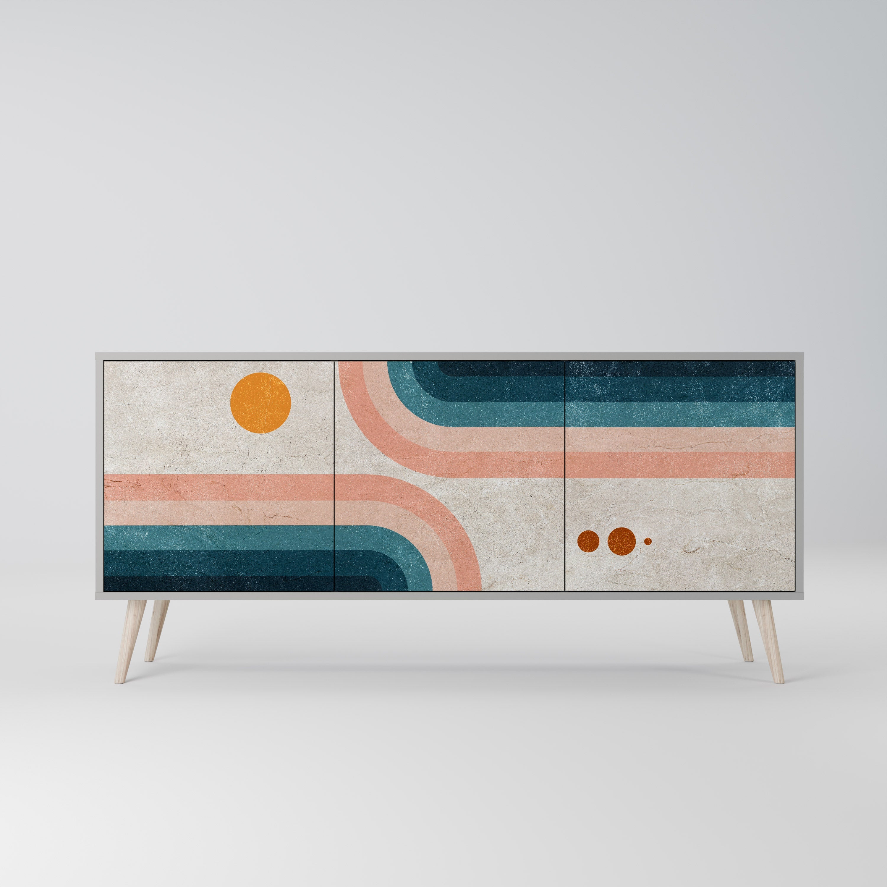 TWO HALVES Sideboard mit 3 Türen in Grau