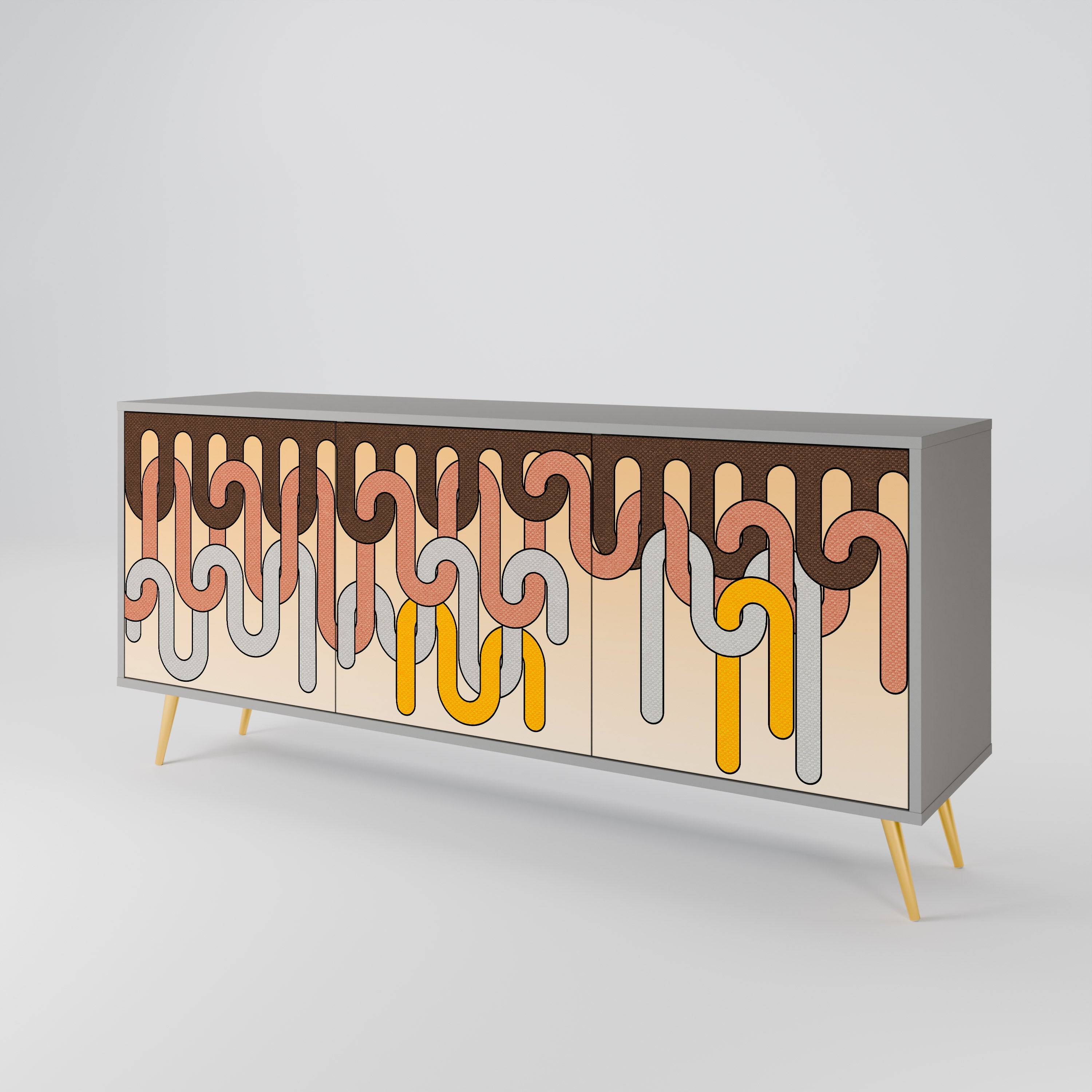 COLORFUL STRINGS 3-Door Sideboard in Grey Finish