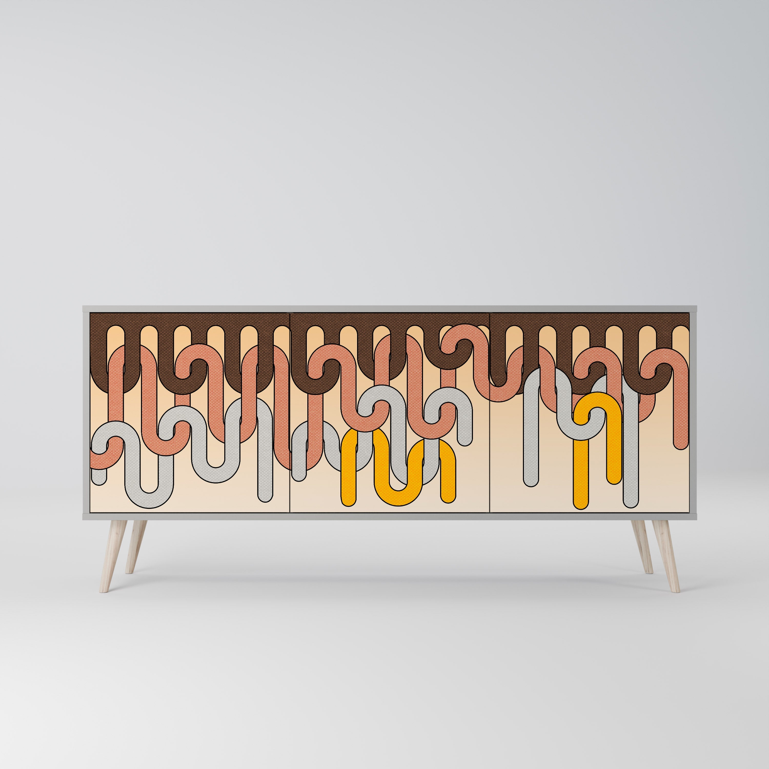 COLORFUL STRINGS 3-Door Sideboard in Grey Finish