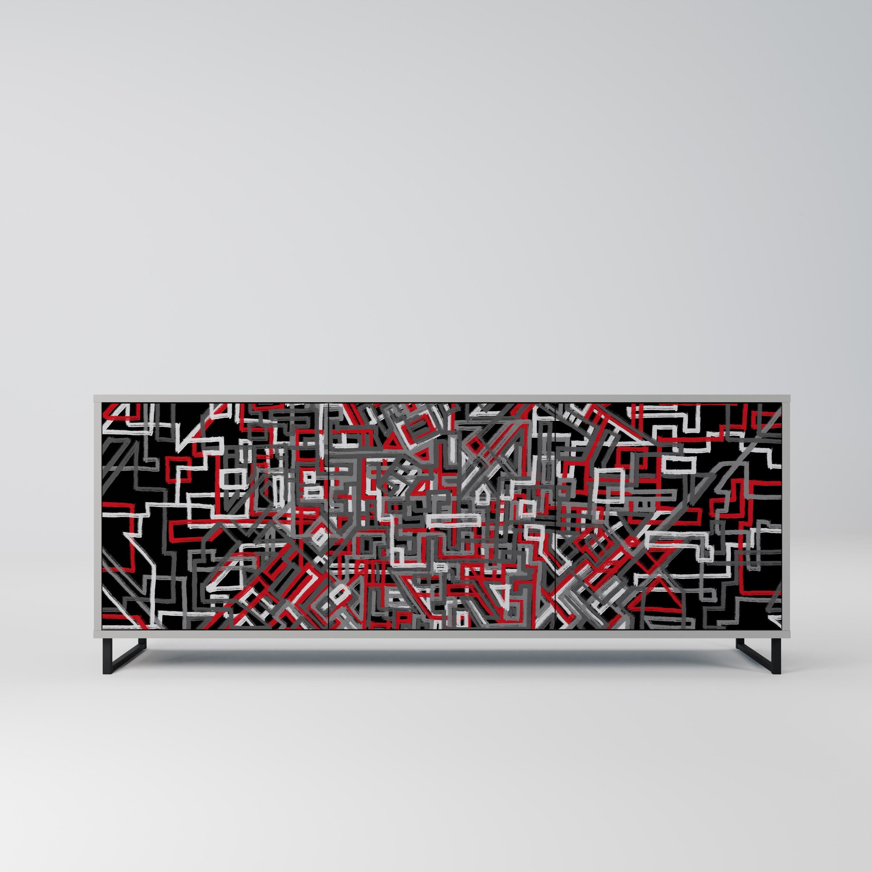 BROKEN LINES 3-Door Sideboard in Grey Finish