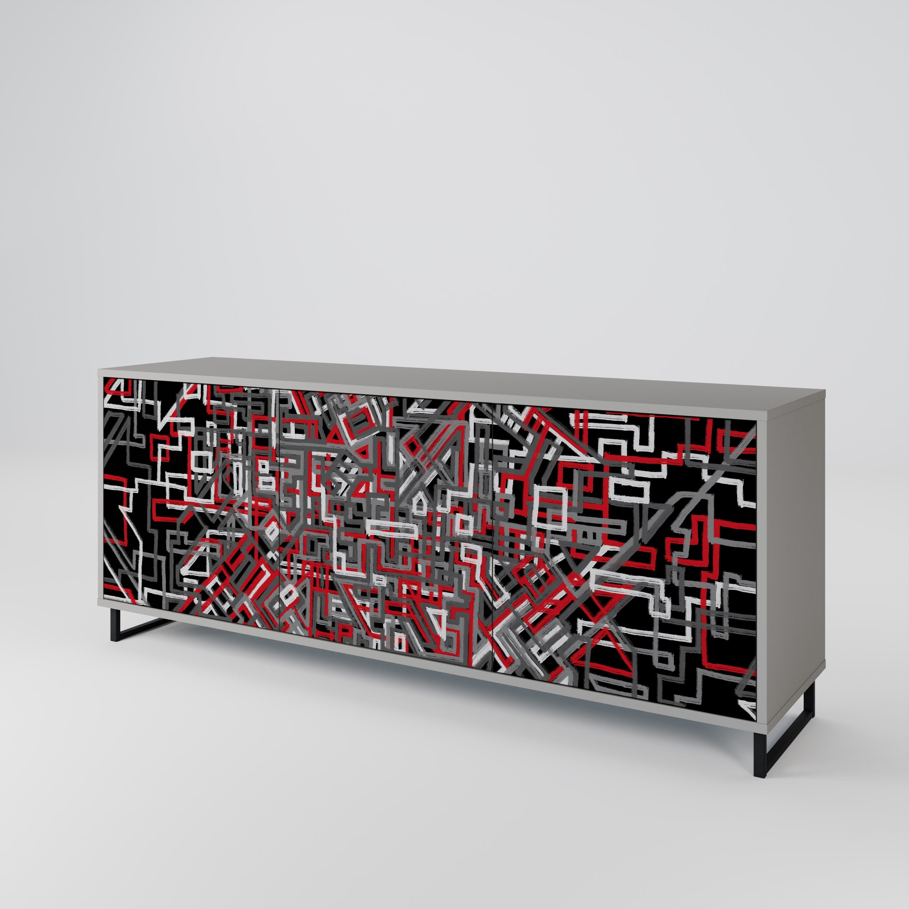 BROKEN LINES 3-Door Sideboard in Grey Finish