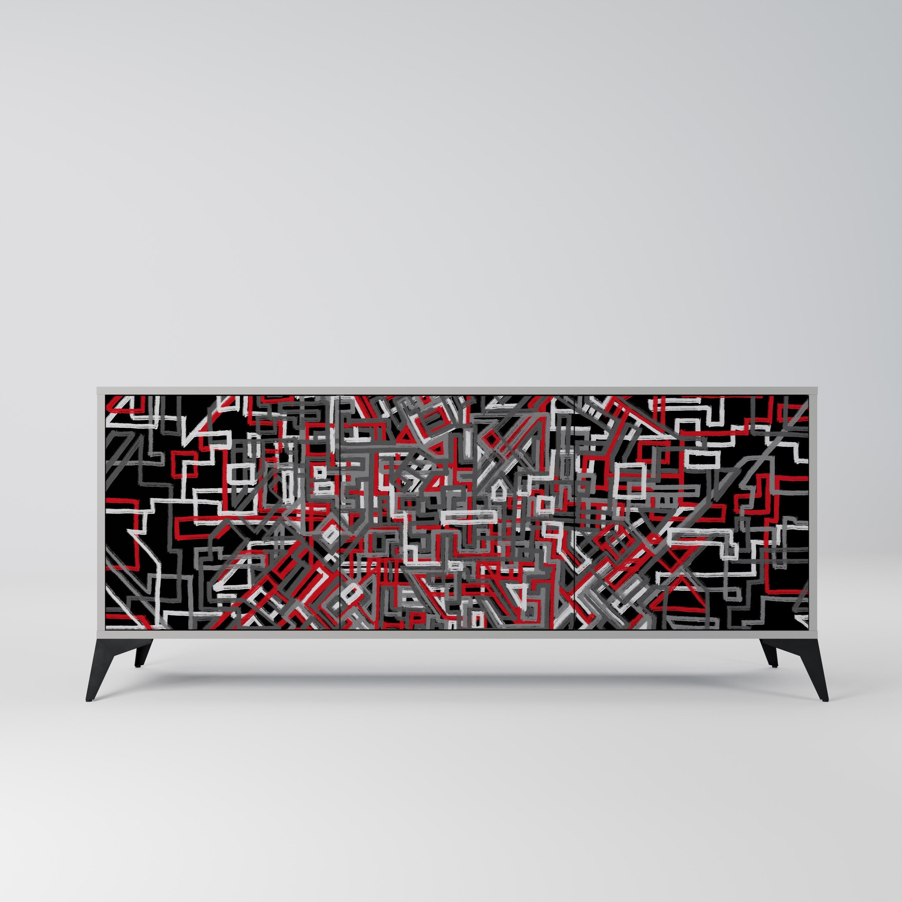 BROKEN LINES 3-Door Sideboard in Grey Finish