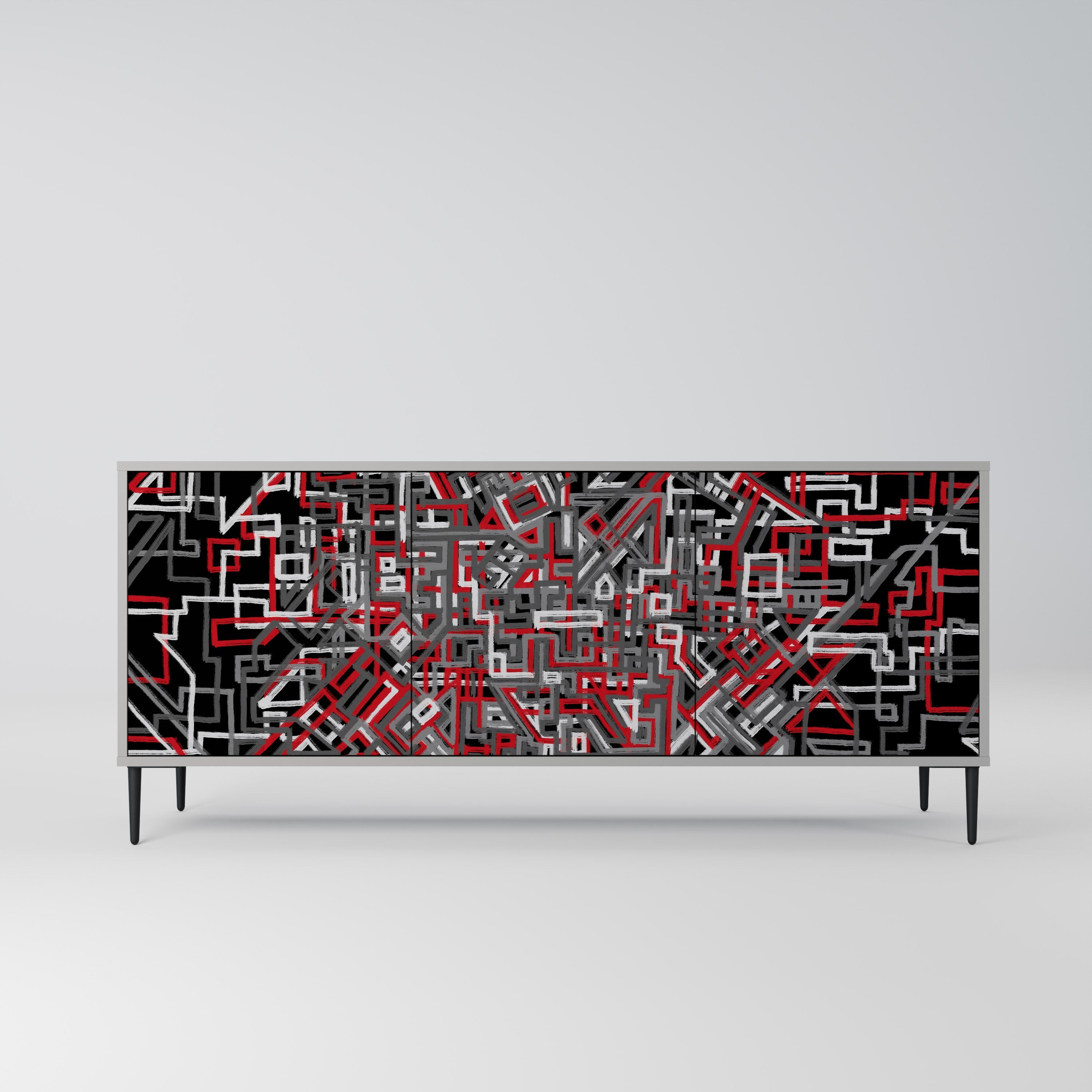 BROKEN LINES 3-Door Sideboard in Grey Finish