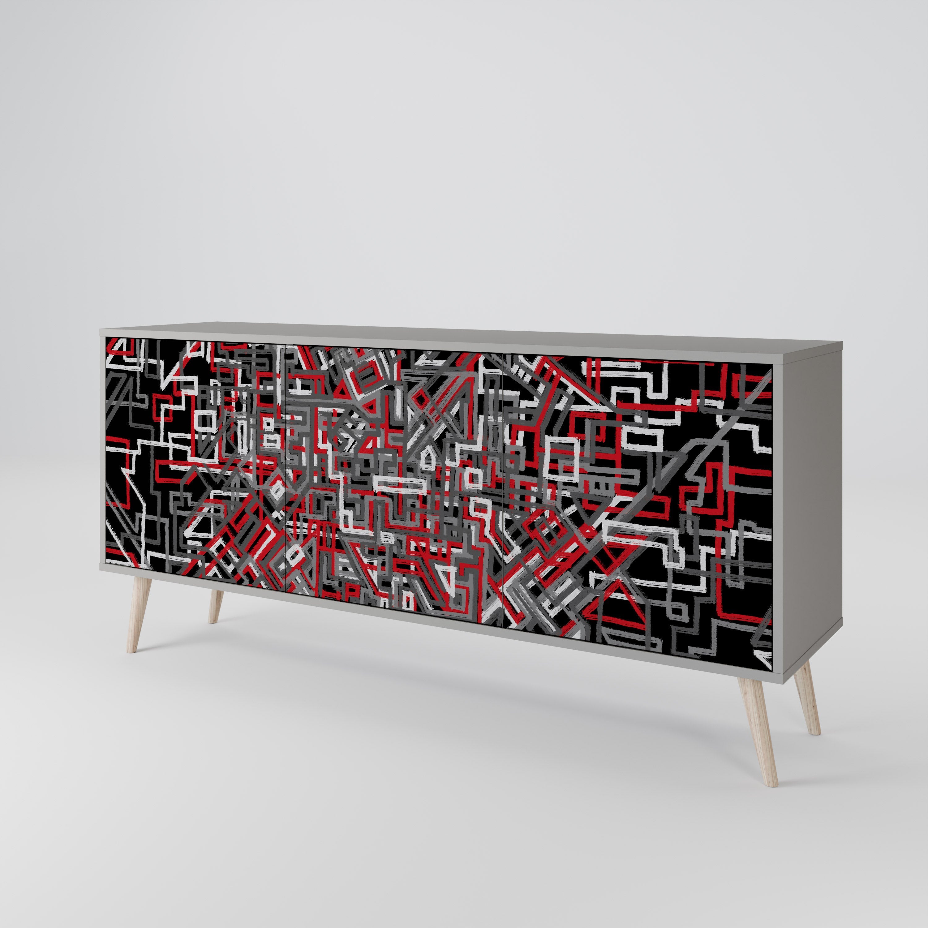 BROKEN LINES 3-Door Sideboard in Grey Finish