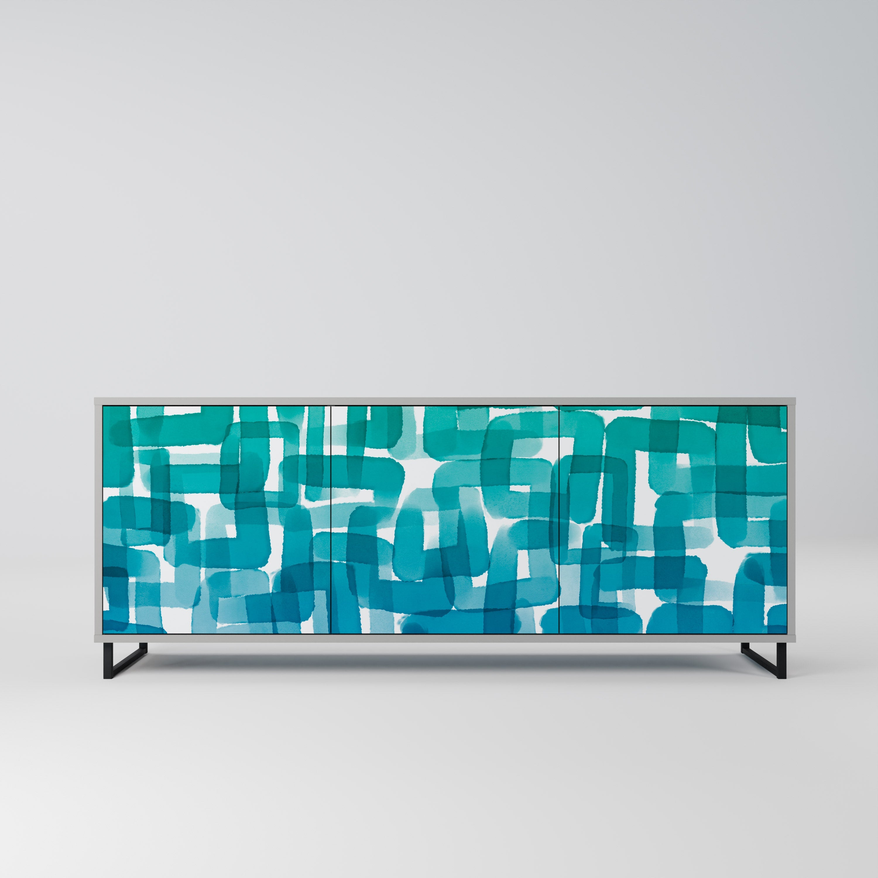 TURQUOISE RECTANGLES 3-Door Sideboard in Grey Finish