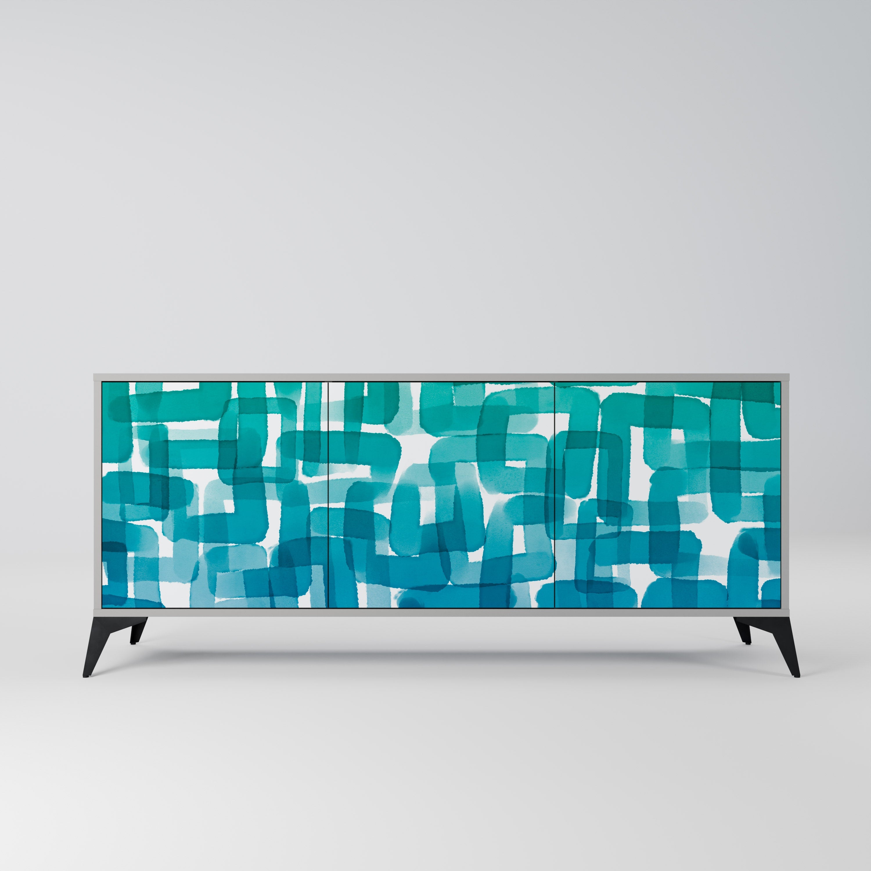 TURQUOISE RECTANGLES 3-Door Sideboard in Grey Finish