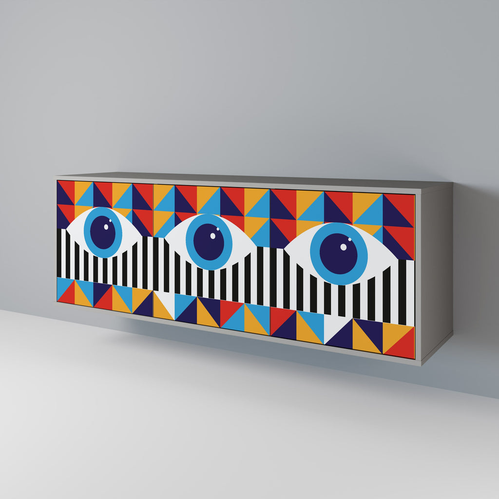 ABSTRACTION AND GEOMETRY 3-Door Sideboard in Grey Finish