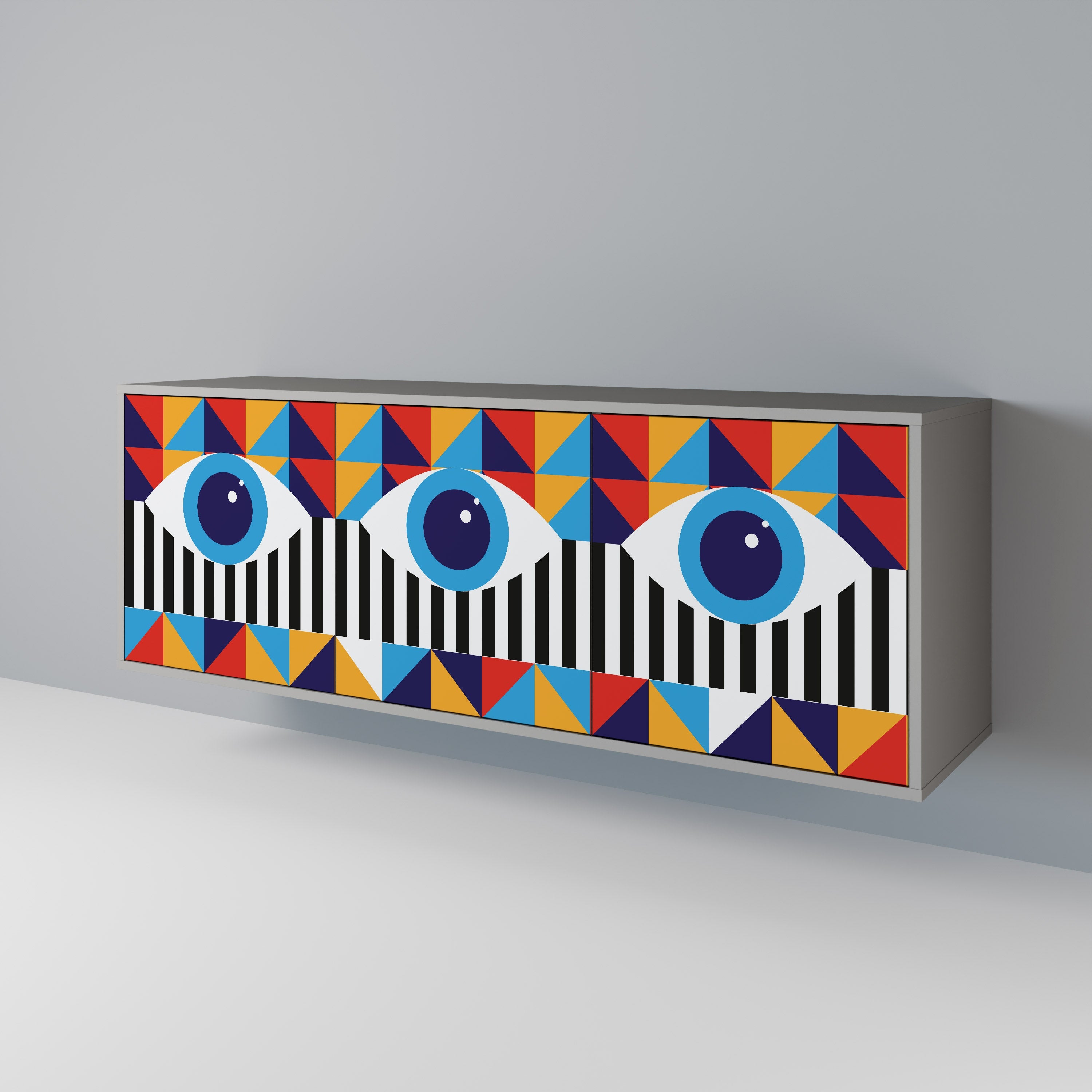 ABSTRACTION AND GEOMETRY 3-Door Sideboard in Grey Finish