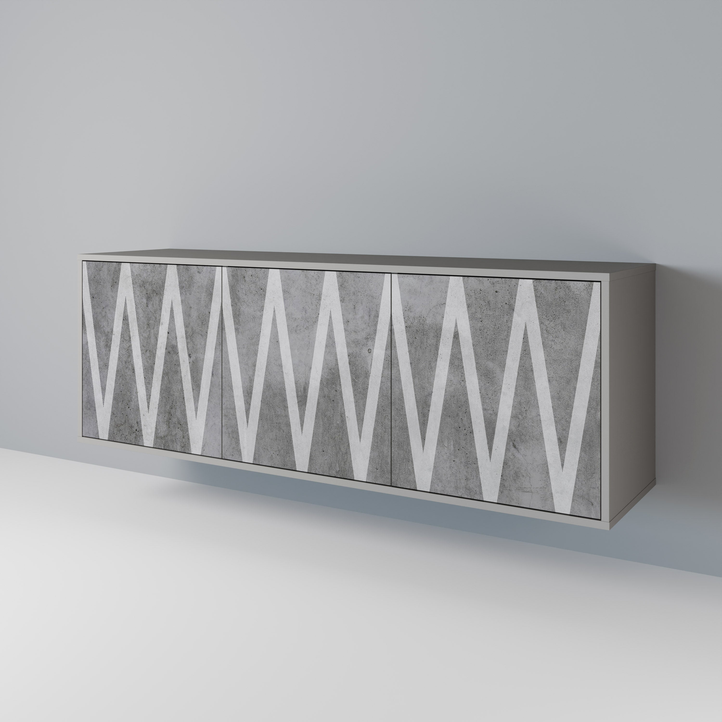 SOLID ZIG ZAG 3-Door Sideboard in Grey Finish