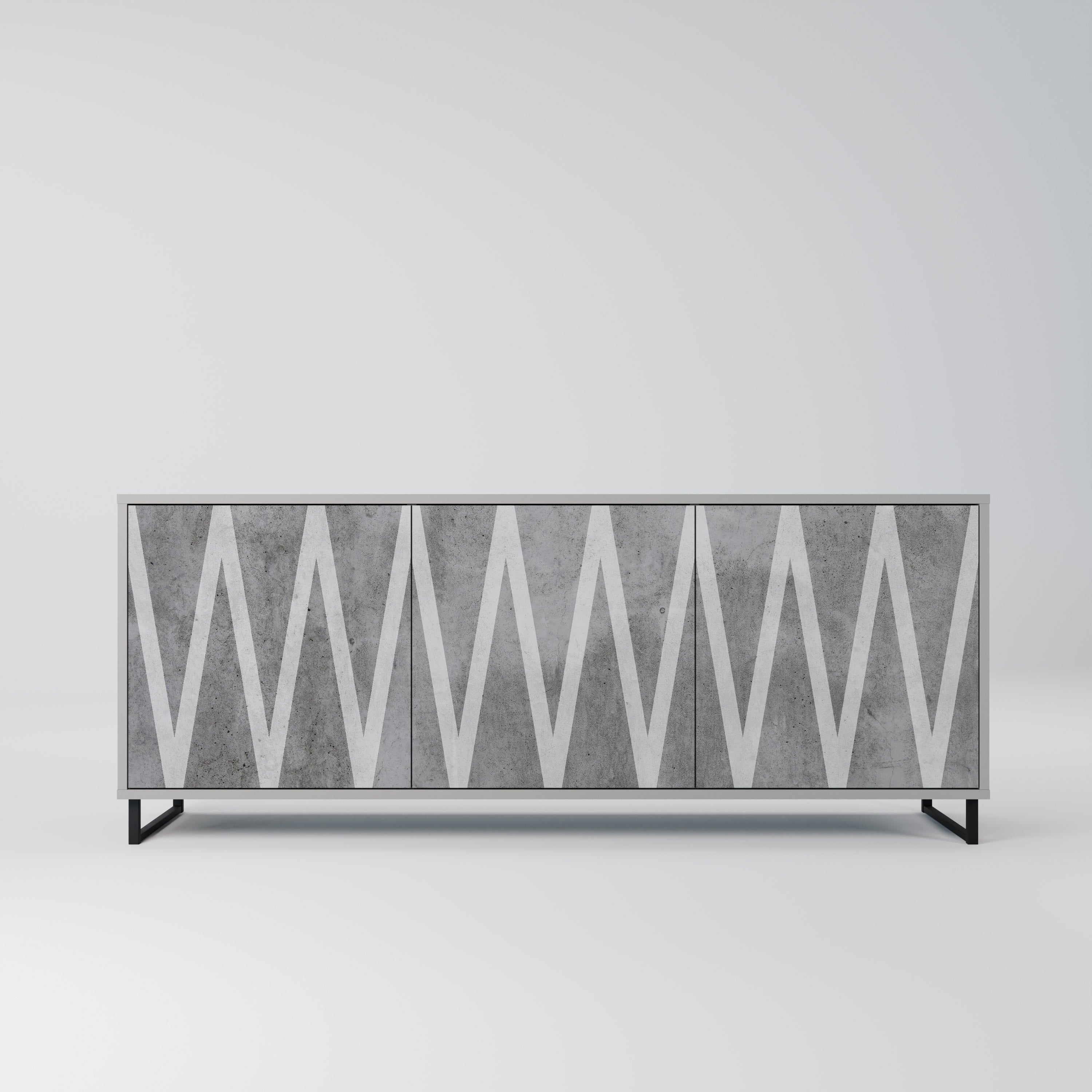SOLID ZIG ZAG 3-Door Sideboard in Grey Finish