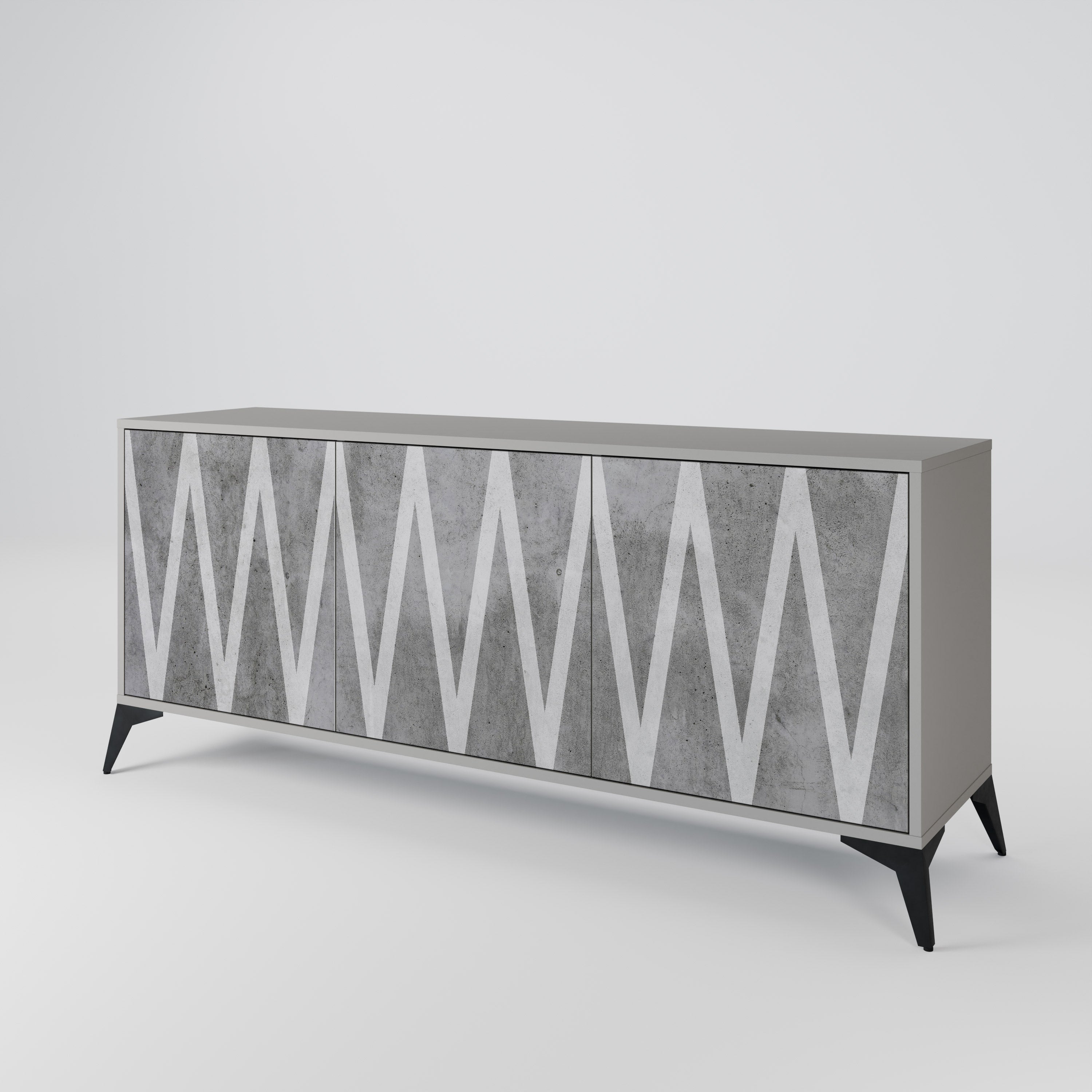 SOLID ZIG ZAG 3-Door Sideboard in Grey Finish