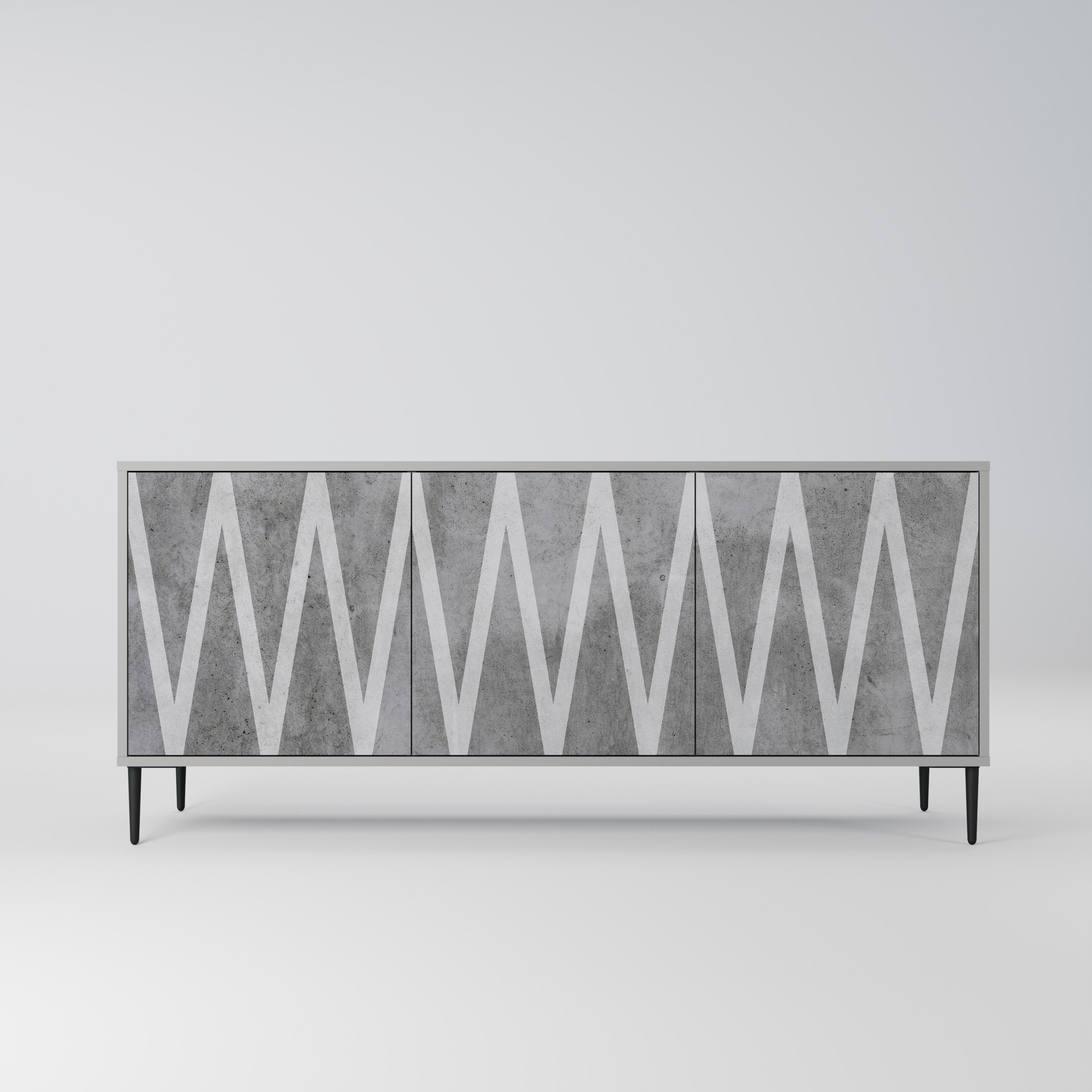 SOLID ZIG ZAG 3-Door Sideboard in Grey Finish