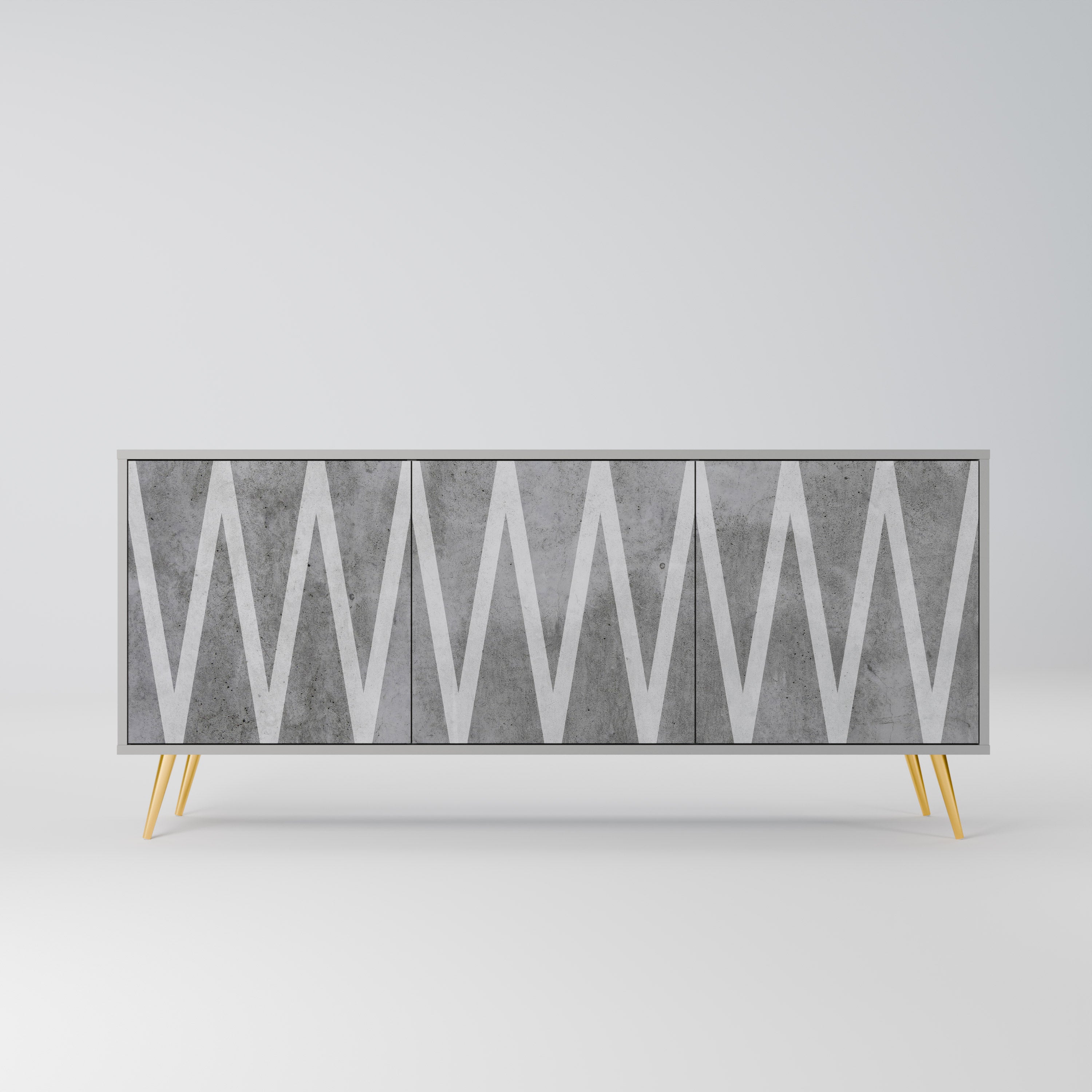 SOLID ZIG ZAG 3-Door Sideboard in Grey Finish