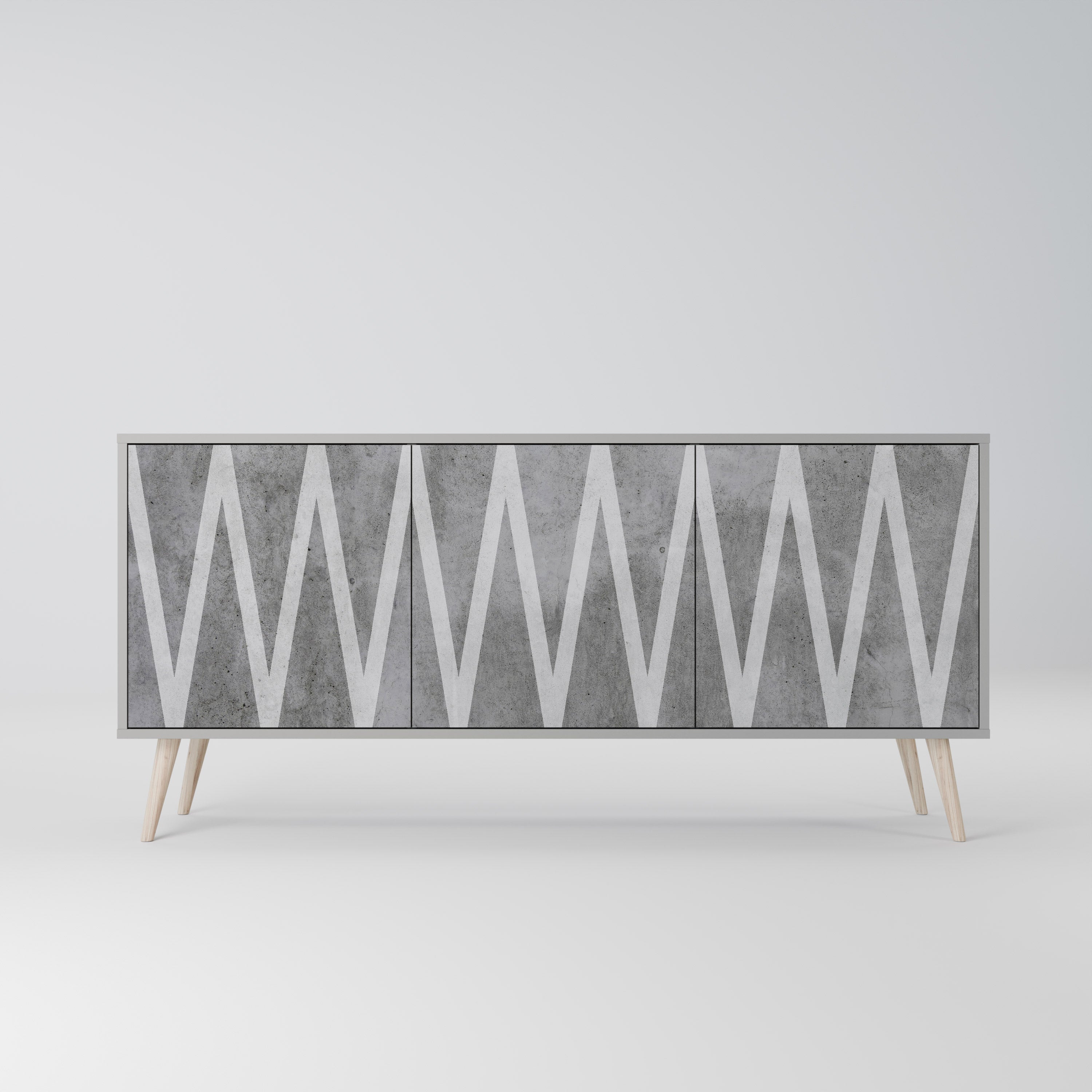 SOLID ZIG ZAG 3-Door Sideboard in Grey Finish
