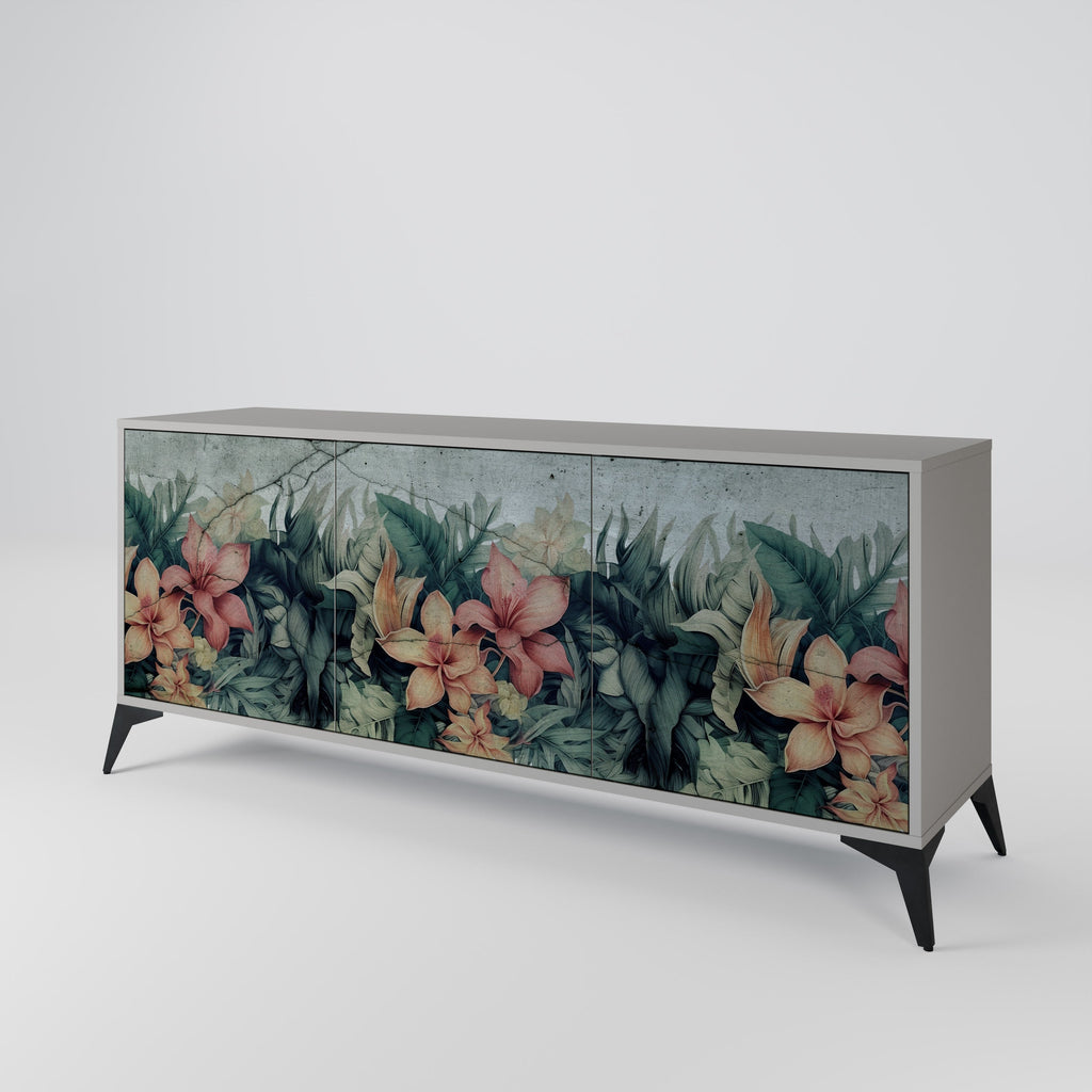 HEAVENLY BLOOM 3-Door Sideboard in Grey Finish