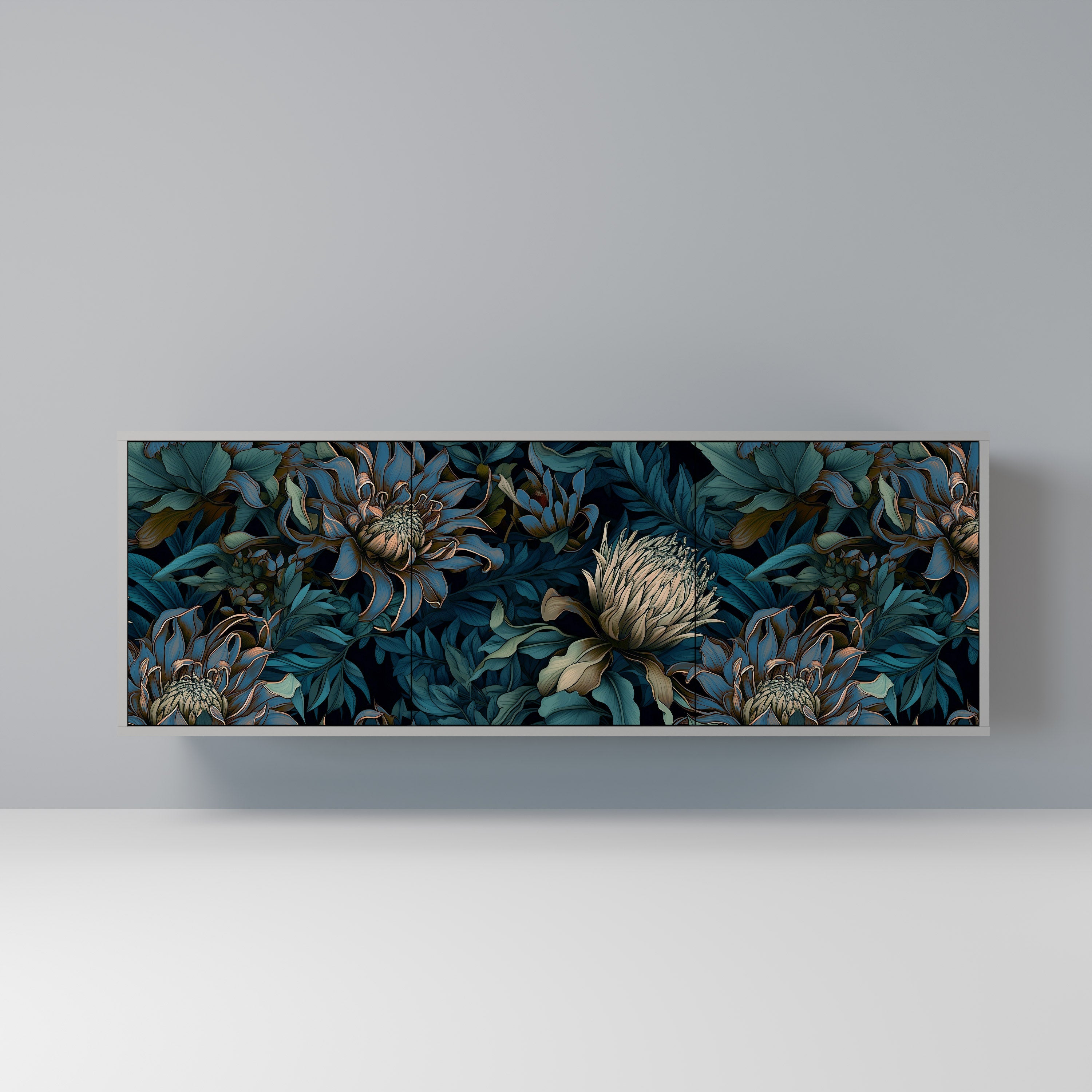 TWILIGHT BLOOM 3-Door Sideboard in Grey Finish