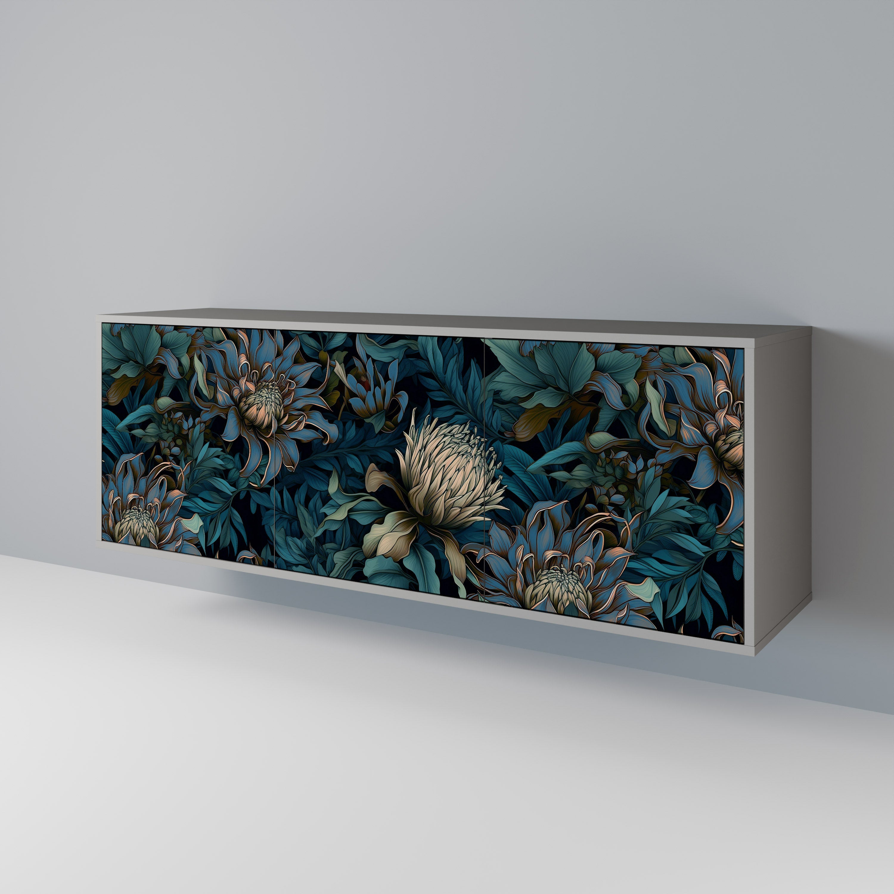 TWILIGHT BLOOM 3-Door Sideboard in Grey Finish