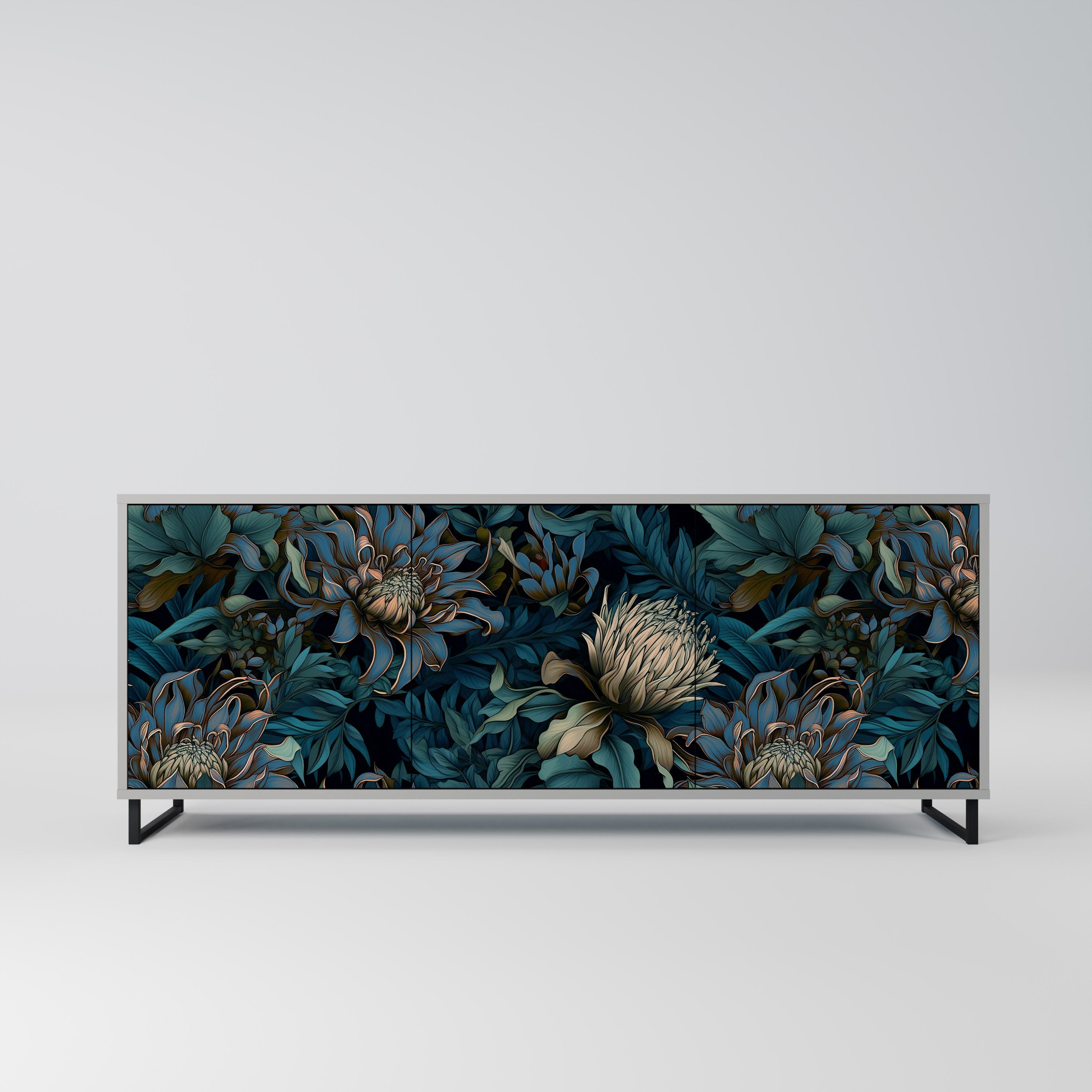 TWILIGHT BLOOM 3-Door Sideboard in Grey Finish