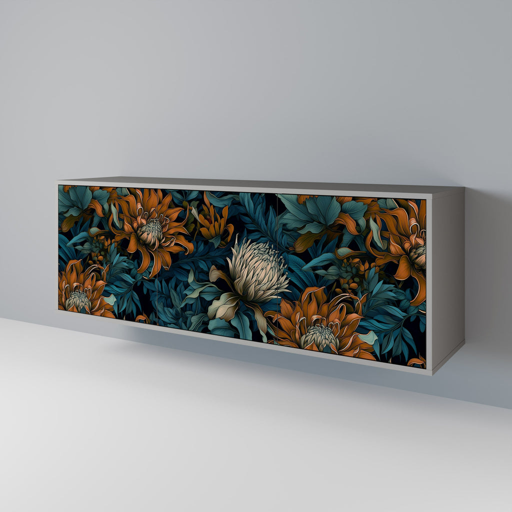 MORNING BLOOM 3-Door Sideboard in Grey Finish