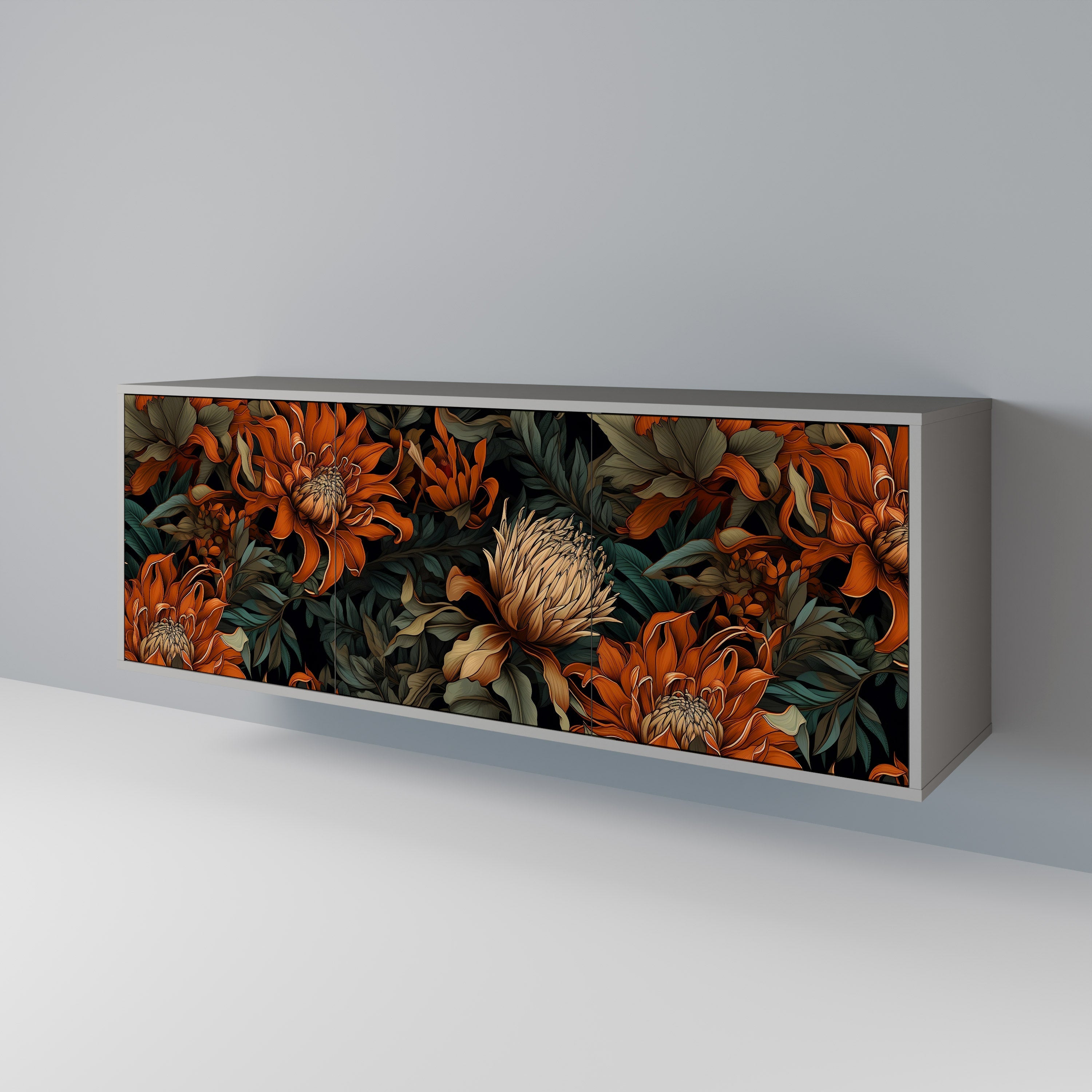 DAWN BLOOM 3-Door Sideboard in Grey Finish