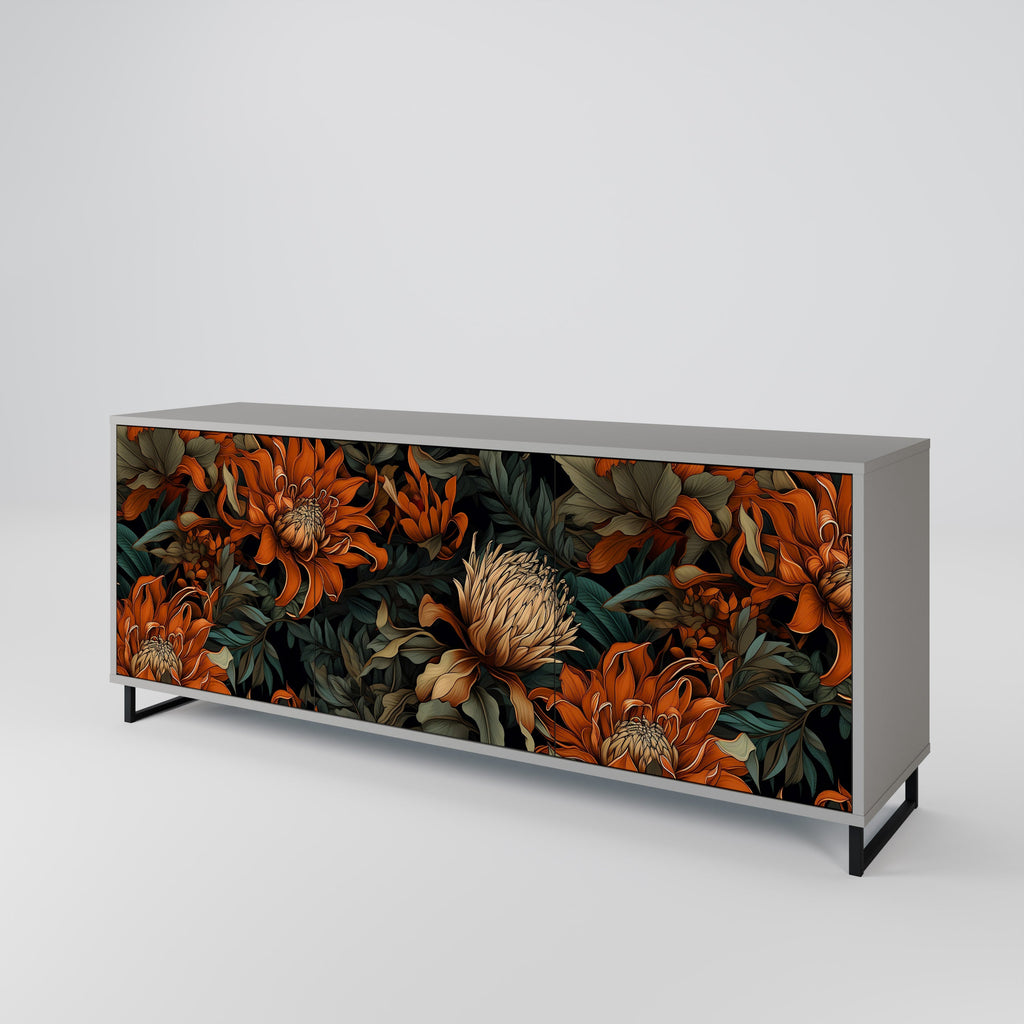 DAWN BLOOM 3-Door Sideboard in Grey Finish