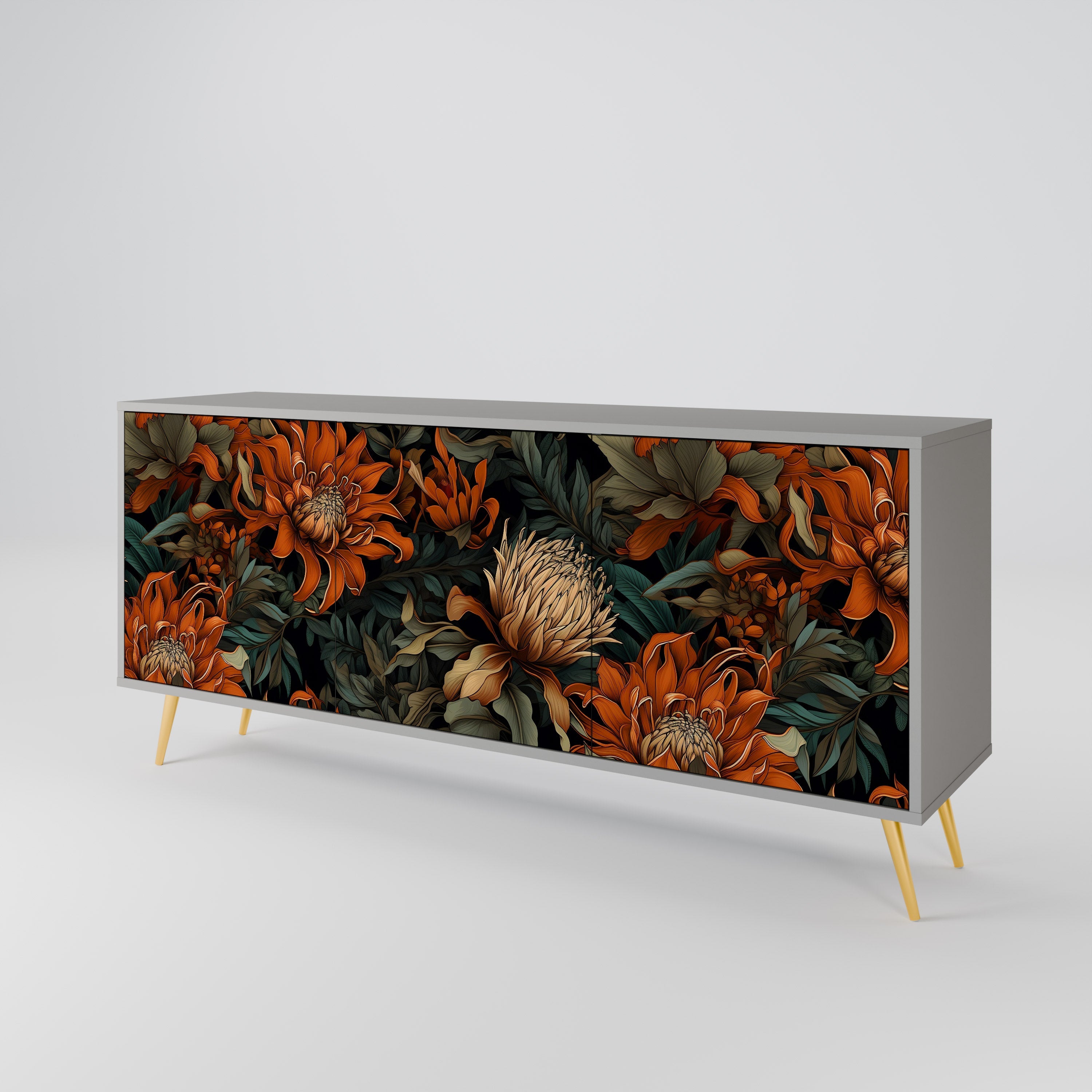 DAWN BLOOM 3-Door Sideboard in Grey Finish