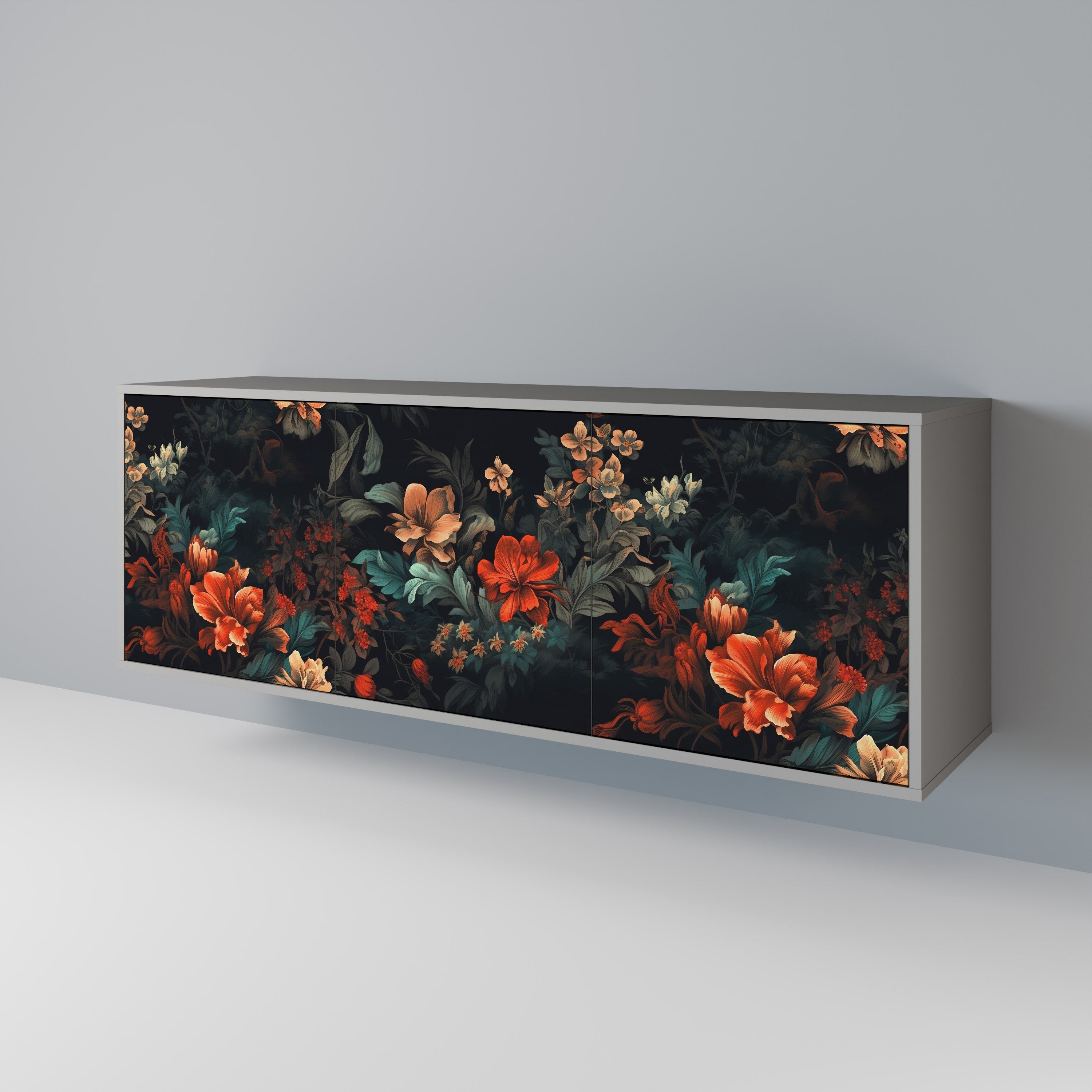 IMAGINARY BLOSSOM 3-Door Sideboard in Grey Finish