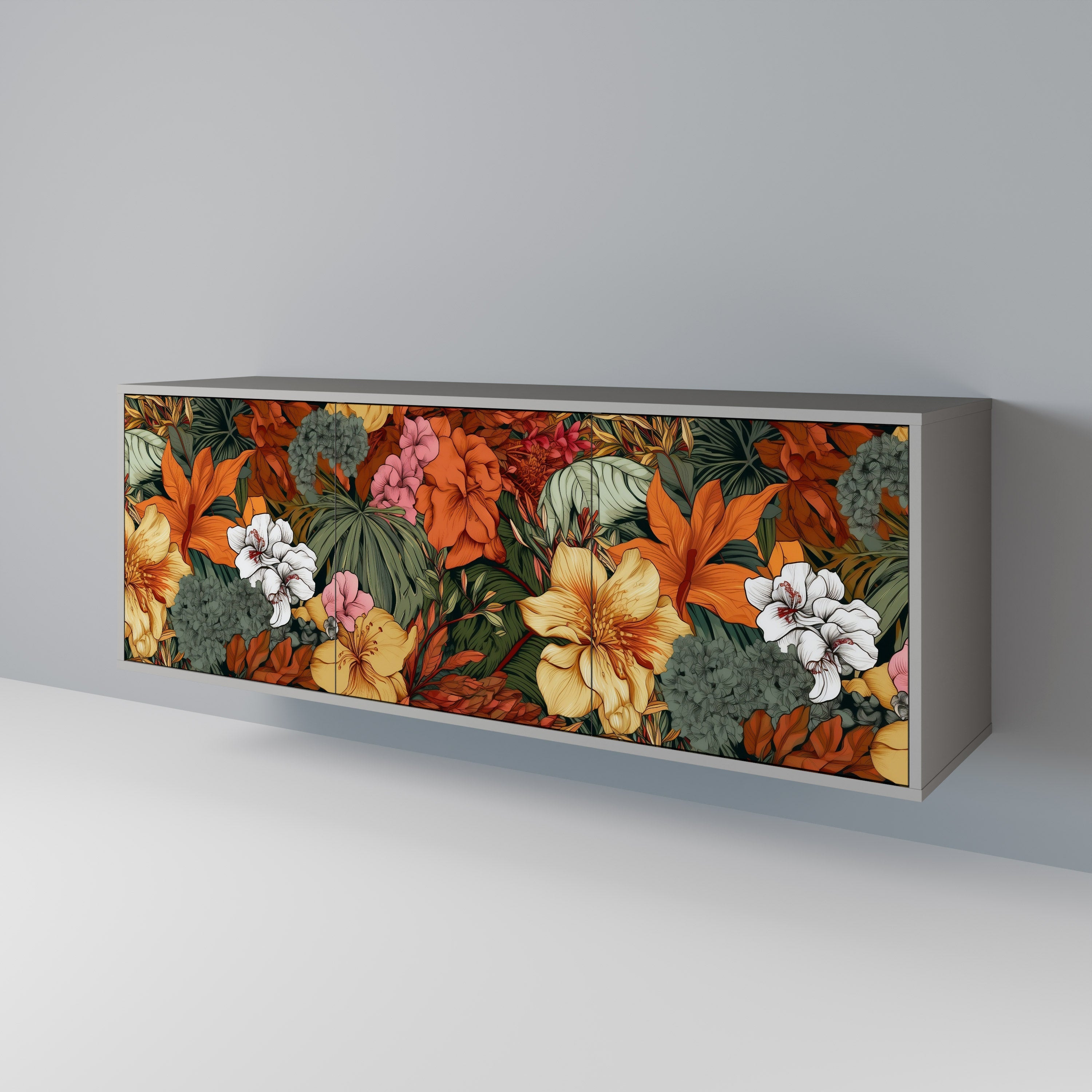 RADIANT FLORA 3-Door Sideboard in Grey Finish