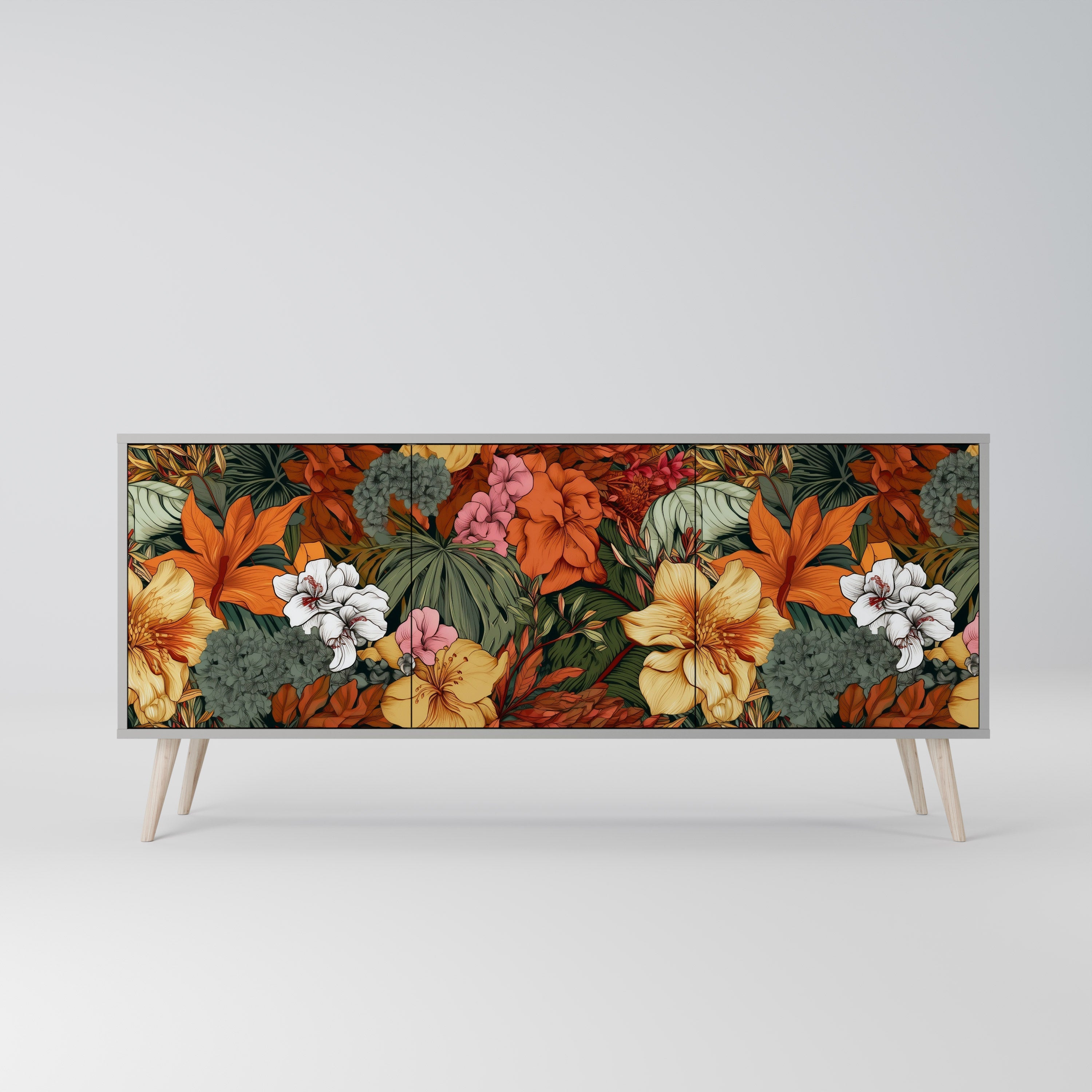 RADIANT FLORA 3-Door Sideboard in Grey Finish