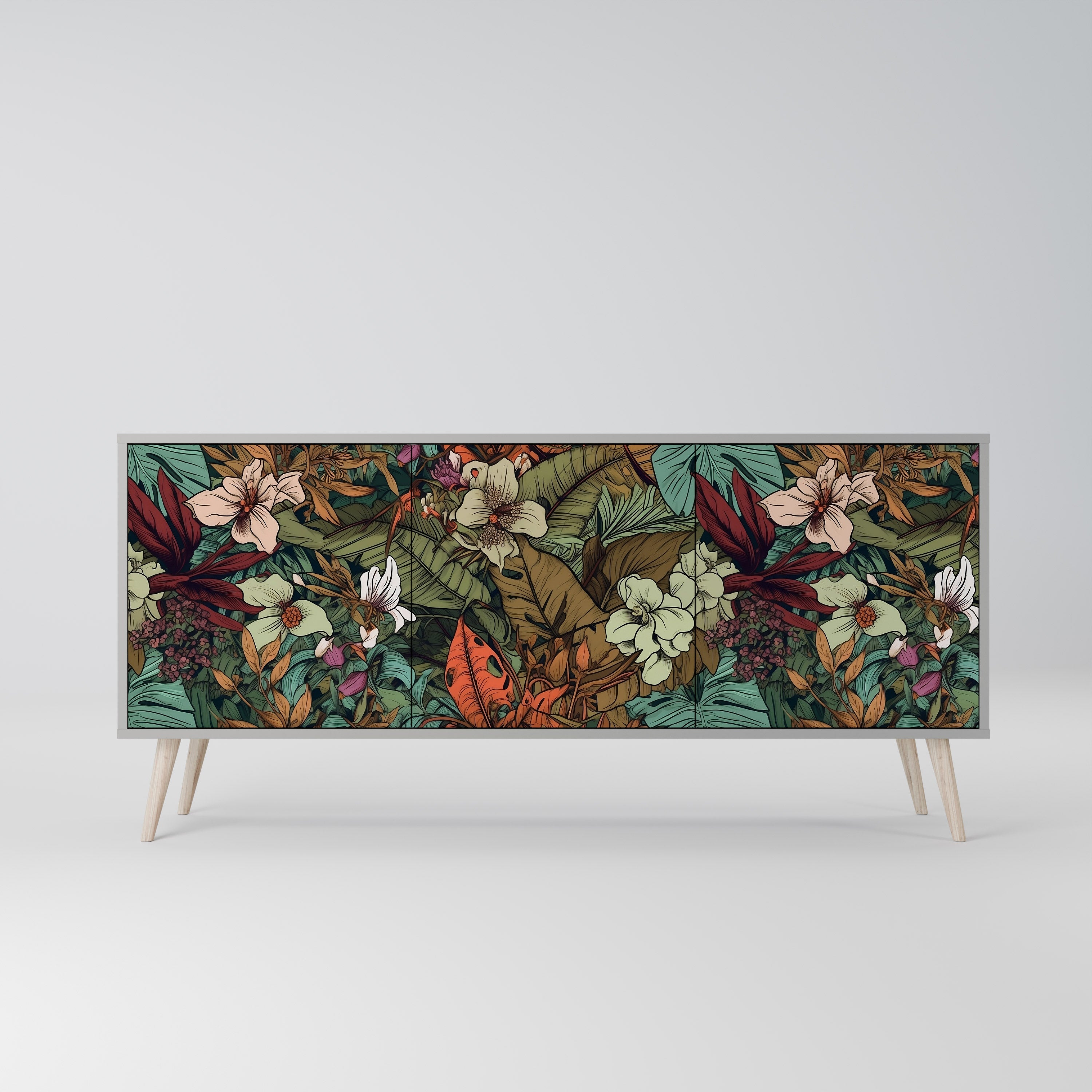 BOTANICAL EMERGENCE 3-Door Sideboard in Grey Finish