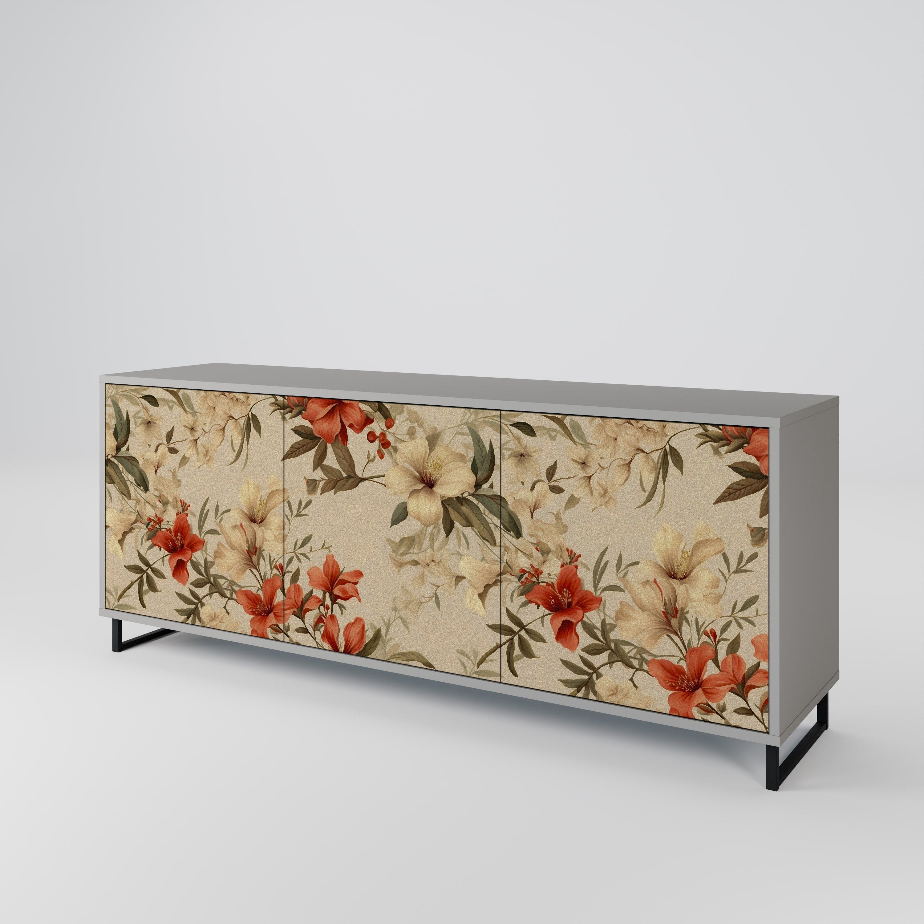 BLOOMING HARMONY 3-Door Sideboard in Grey Finish