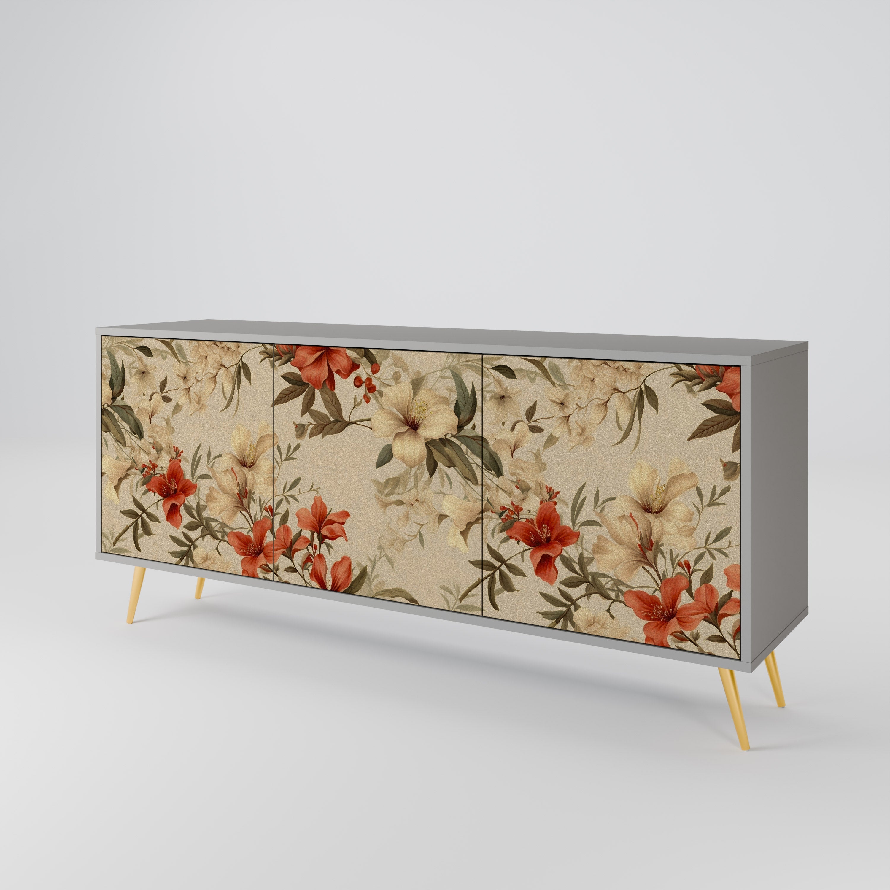 BLOOMING HARMONY 3-Door Sideboard in Grey Finish
