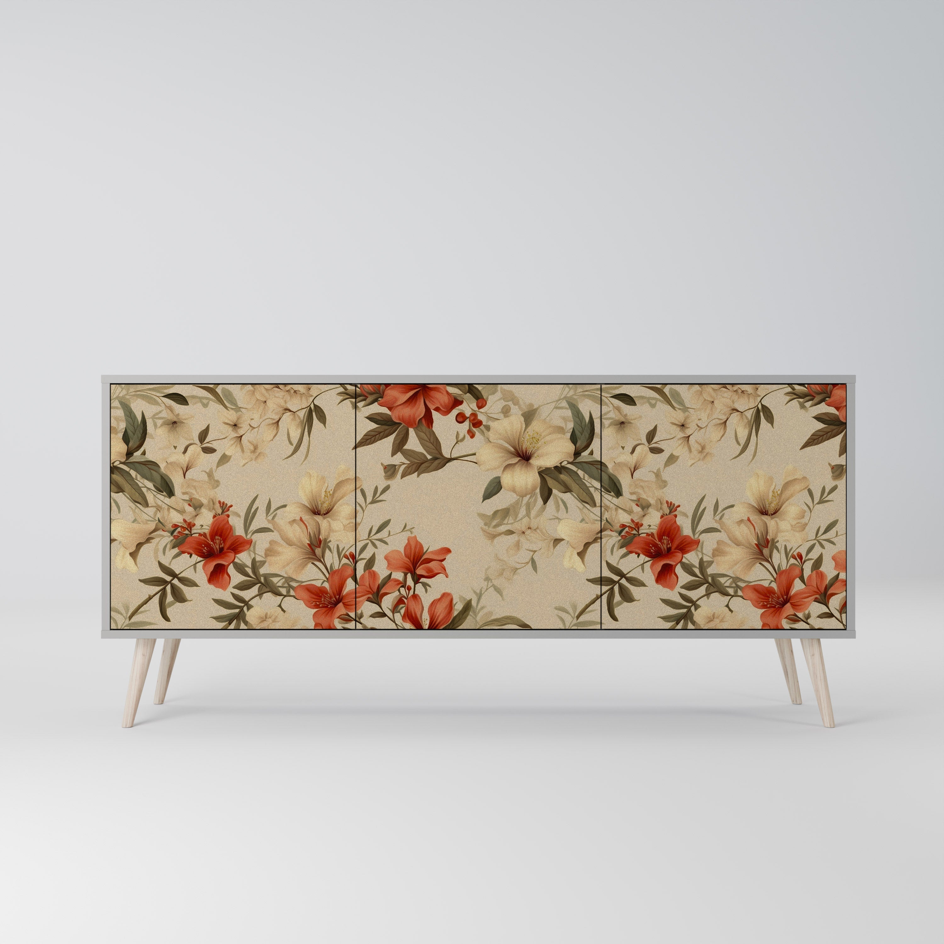 BLOOMING HARMONY 3-Door Sideboard in Grey Finish