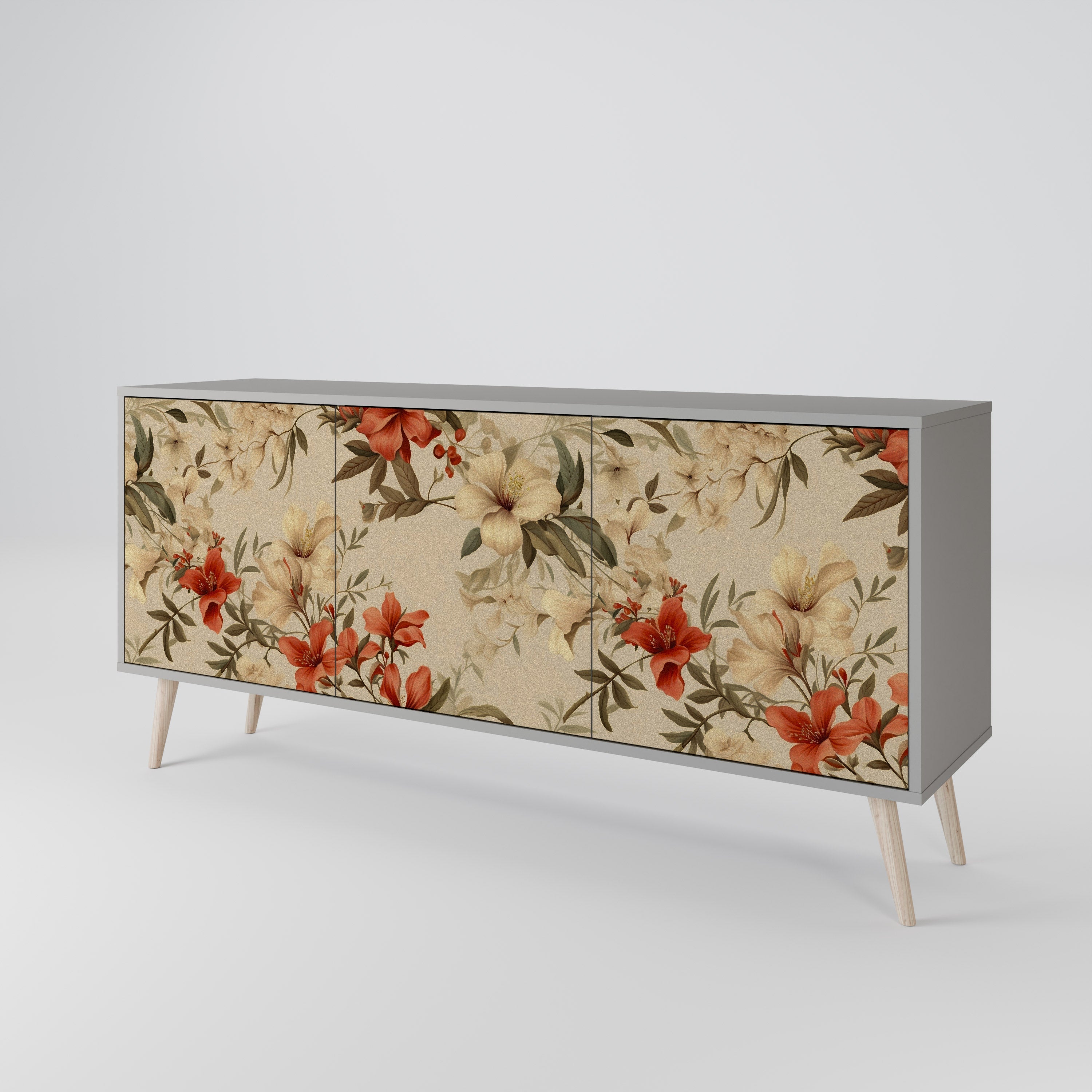 BLOOMING HARMONY 3-Door Sideboard in Grey Finish