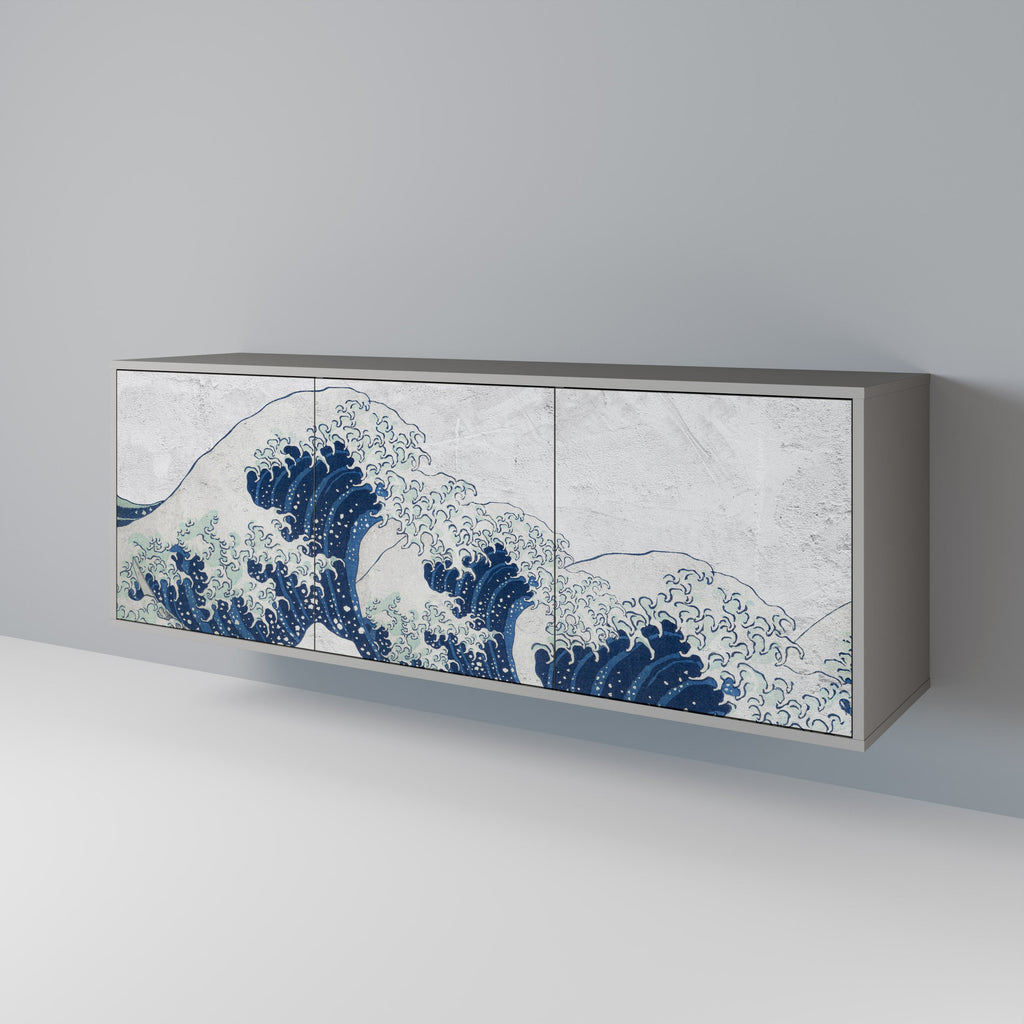 DIE GROSSE WELLE VON KANAGAWA 3-türiges Sideboard in grauer Ausführung