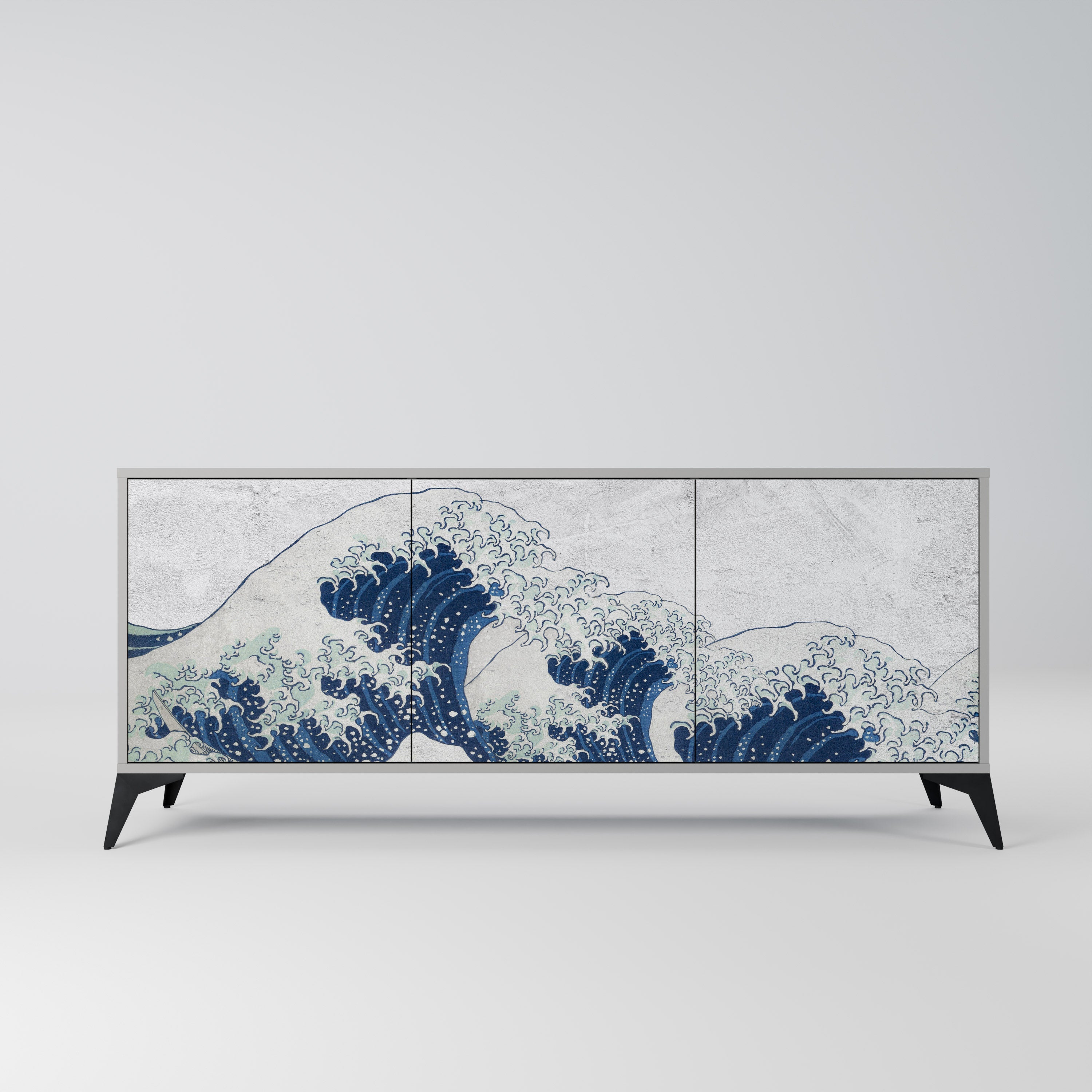 DIE GROSSE WELLE VON KANAGAWA 3-türiges Sideboard in grauer Ausführung
