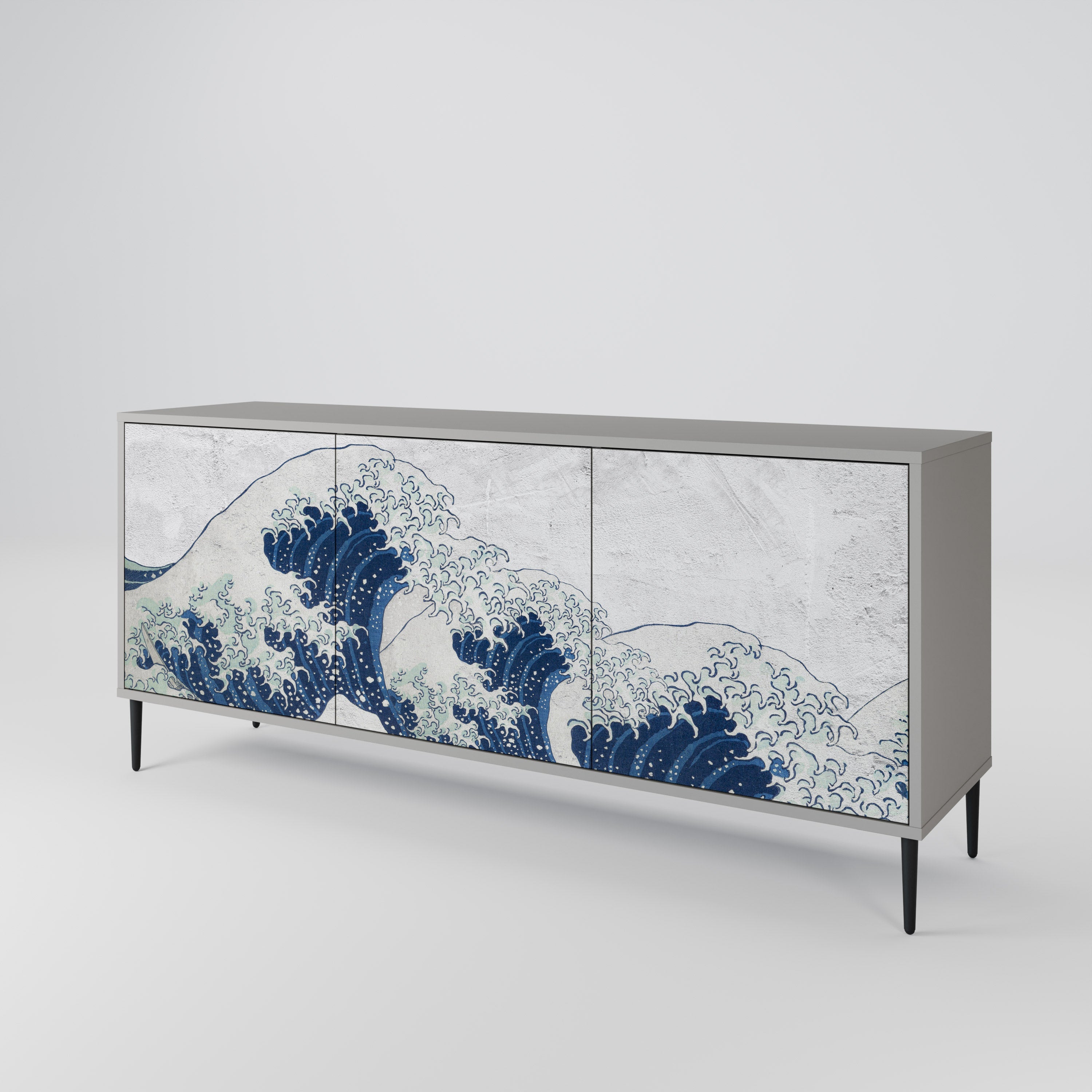DIE GROSSE WELLE VON KANAGAWA 3-türiges Sideboard in grauer Ausführung