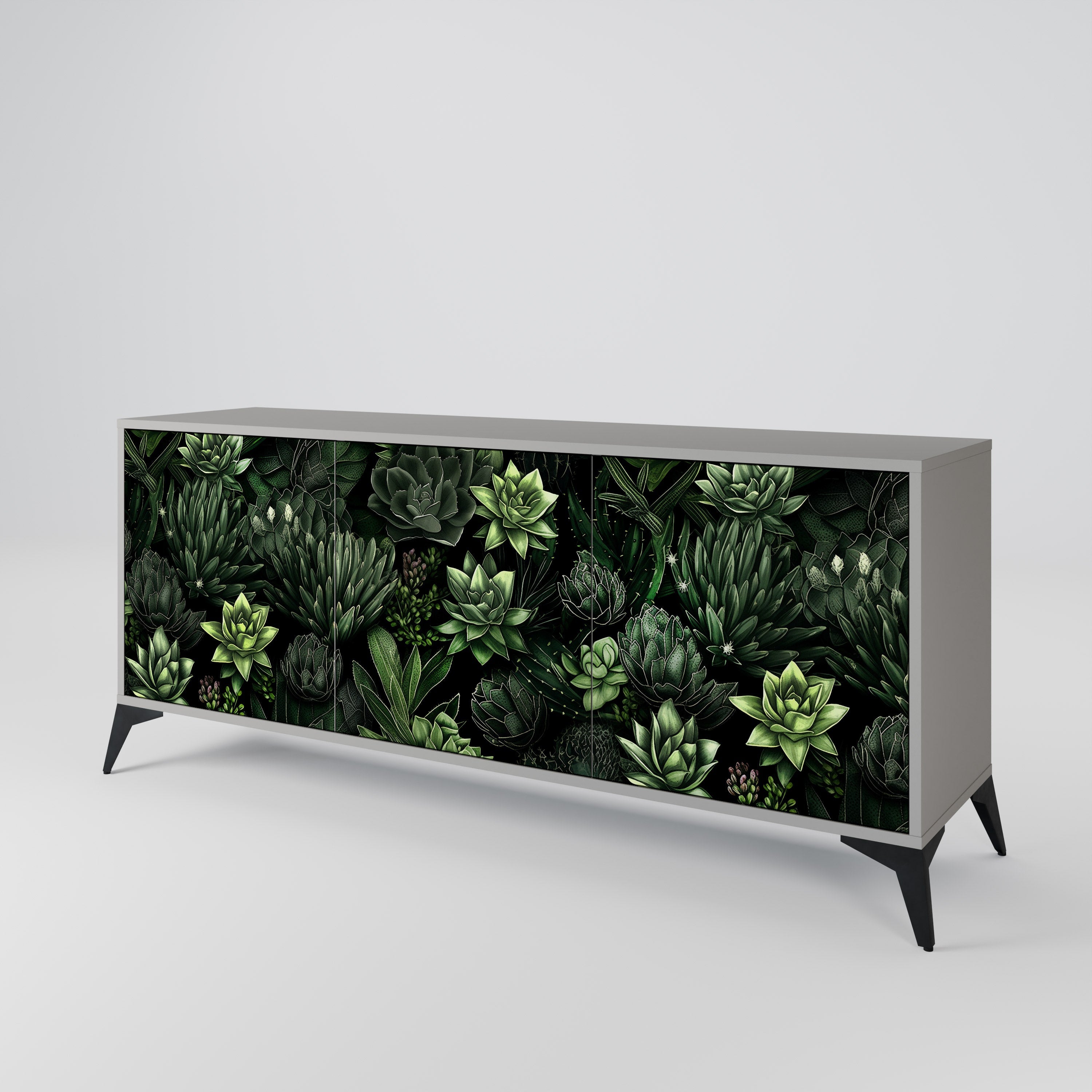 SUCCULENT JUNGLE 3-türiges Sideboard in grauem Finish