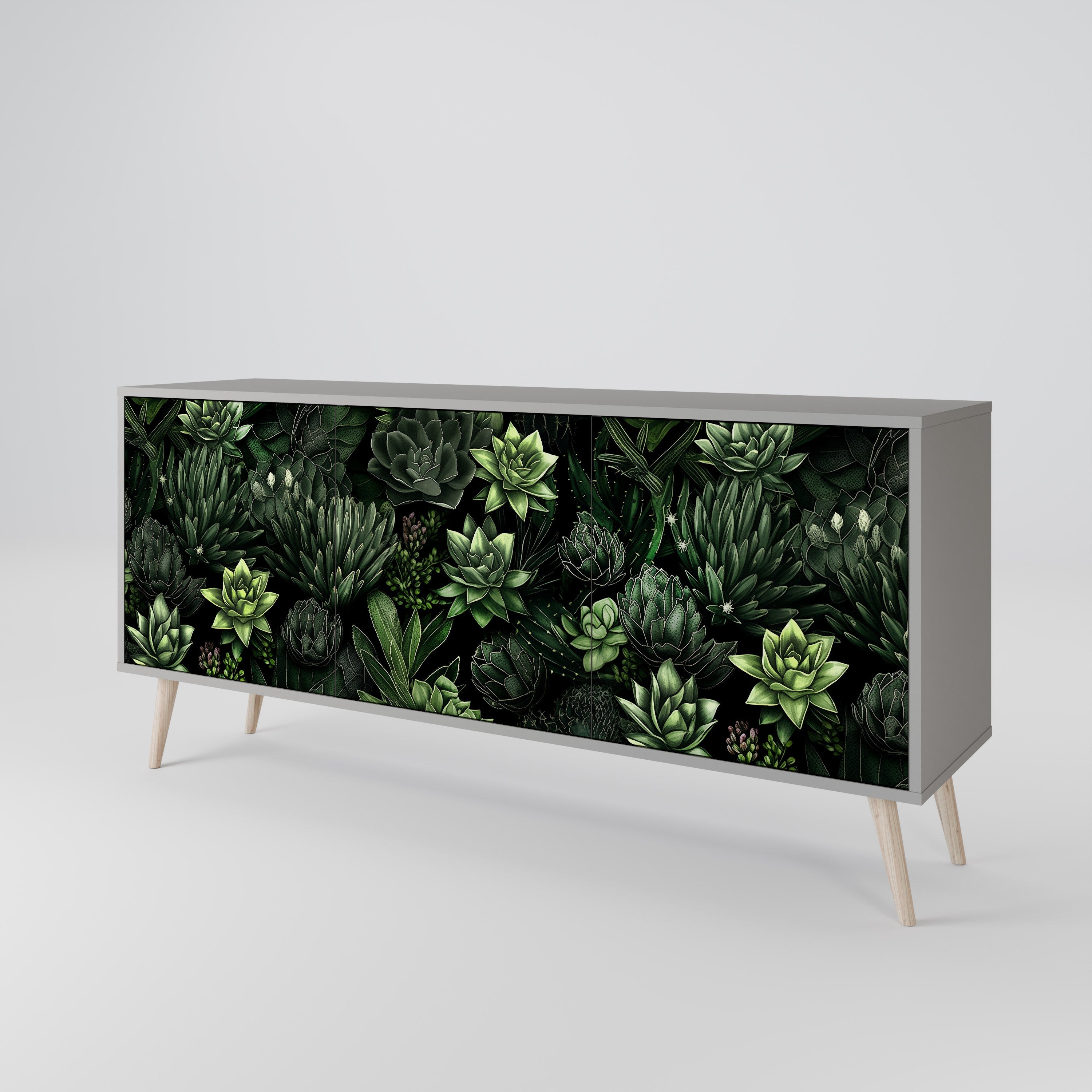 SUCCULENT JUNGLE 3-türiges Sideboard in grauem Finish