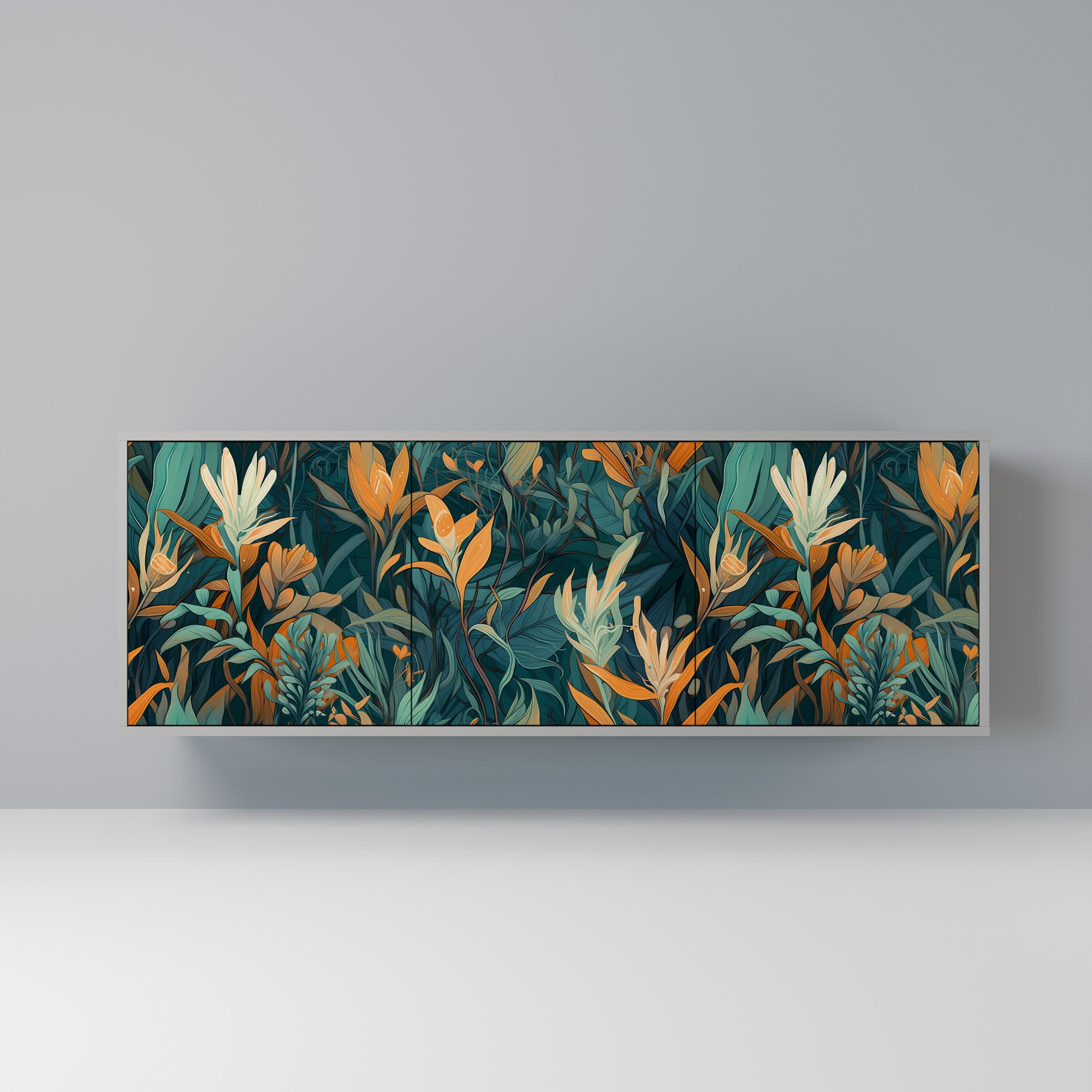 FLORAL SERENITY Sideboard mit 3 Türen in grauer Ausführung
