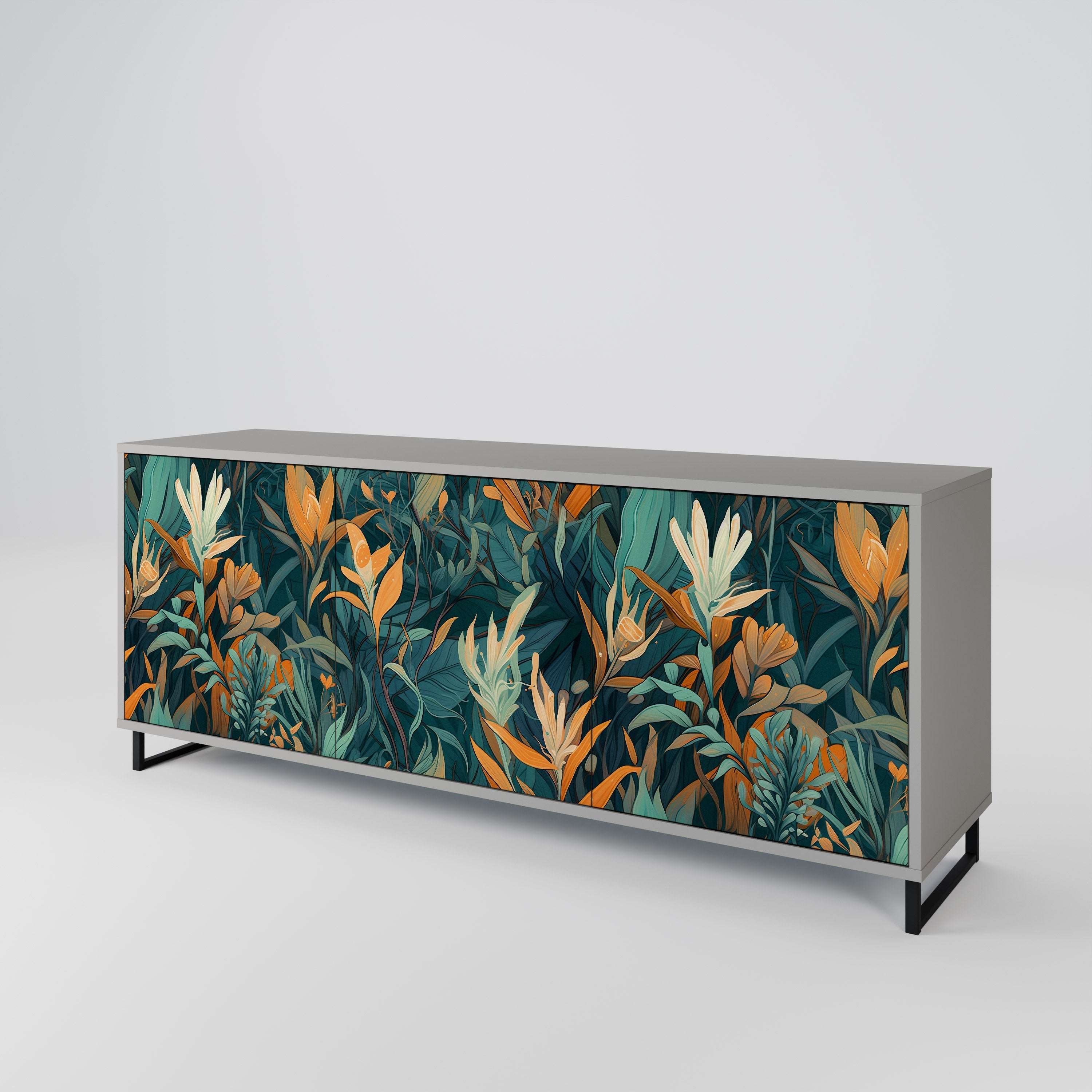 FLORAL SERENITY Sideboard mit 3 Türen in grauer Ausführung