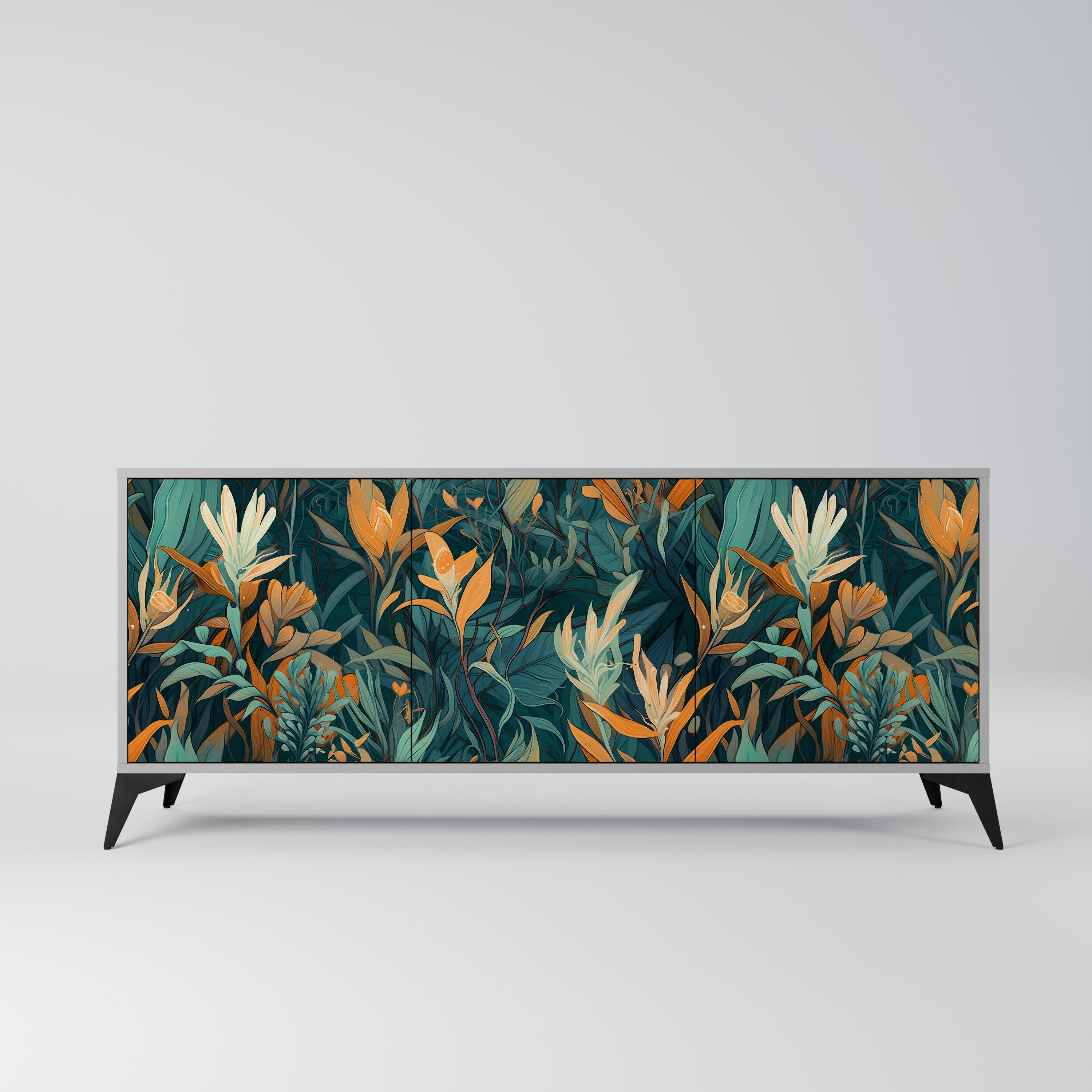 FLORAL SERENITY Sideboard mit 3 Türen in grauer Ausführung