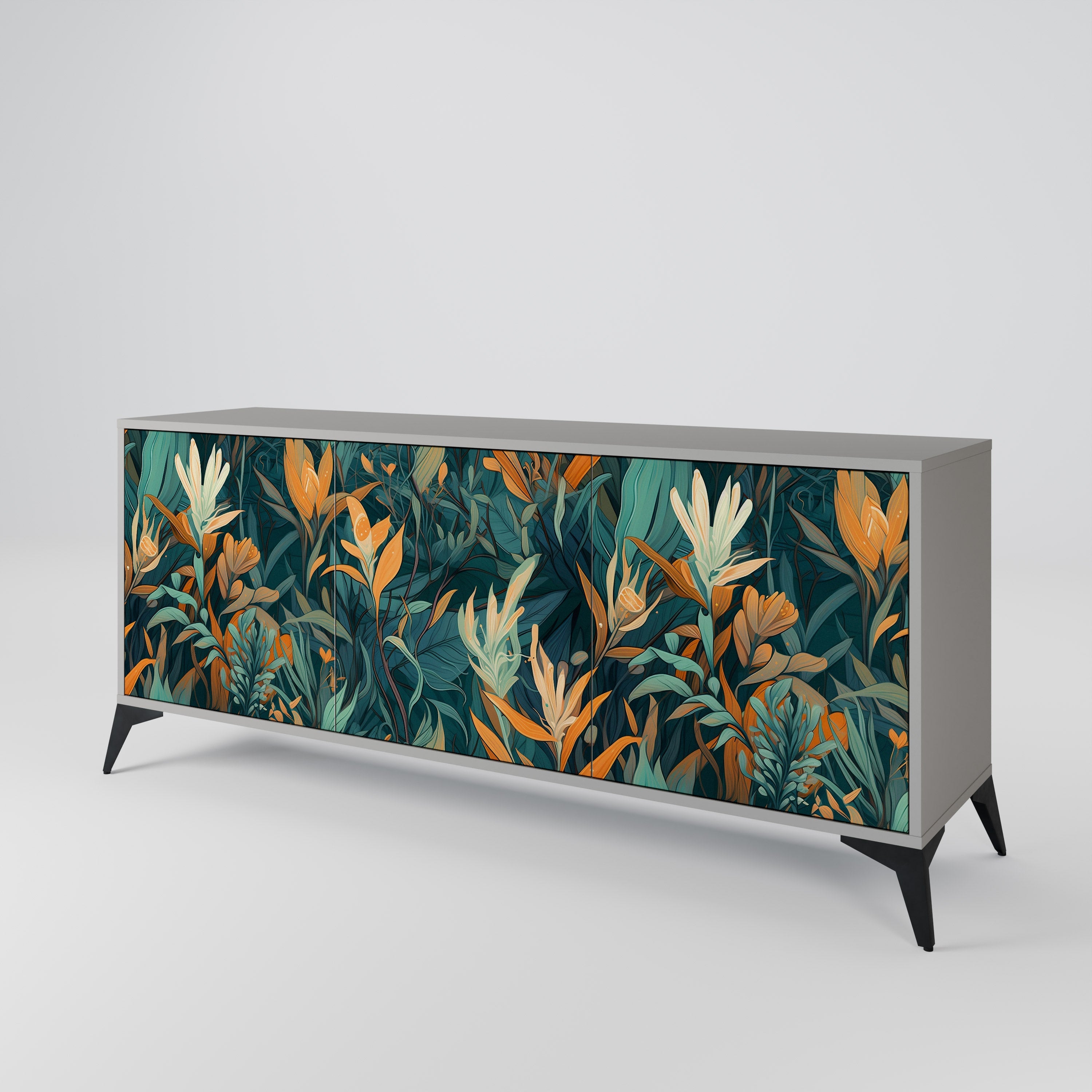 FLORAL SERENITY Sideboard mit 3 Türen in grauer Ausführung