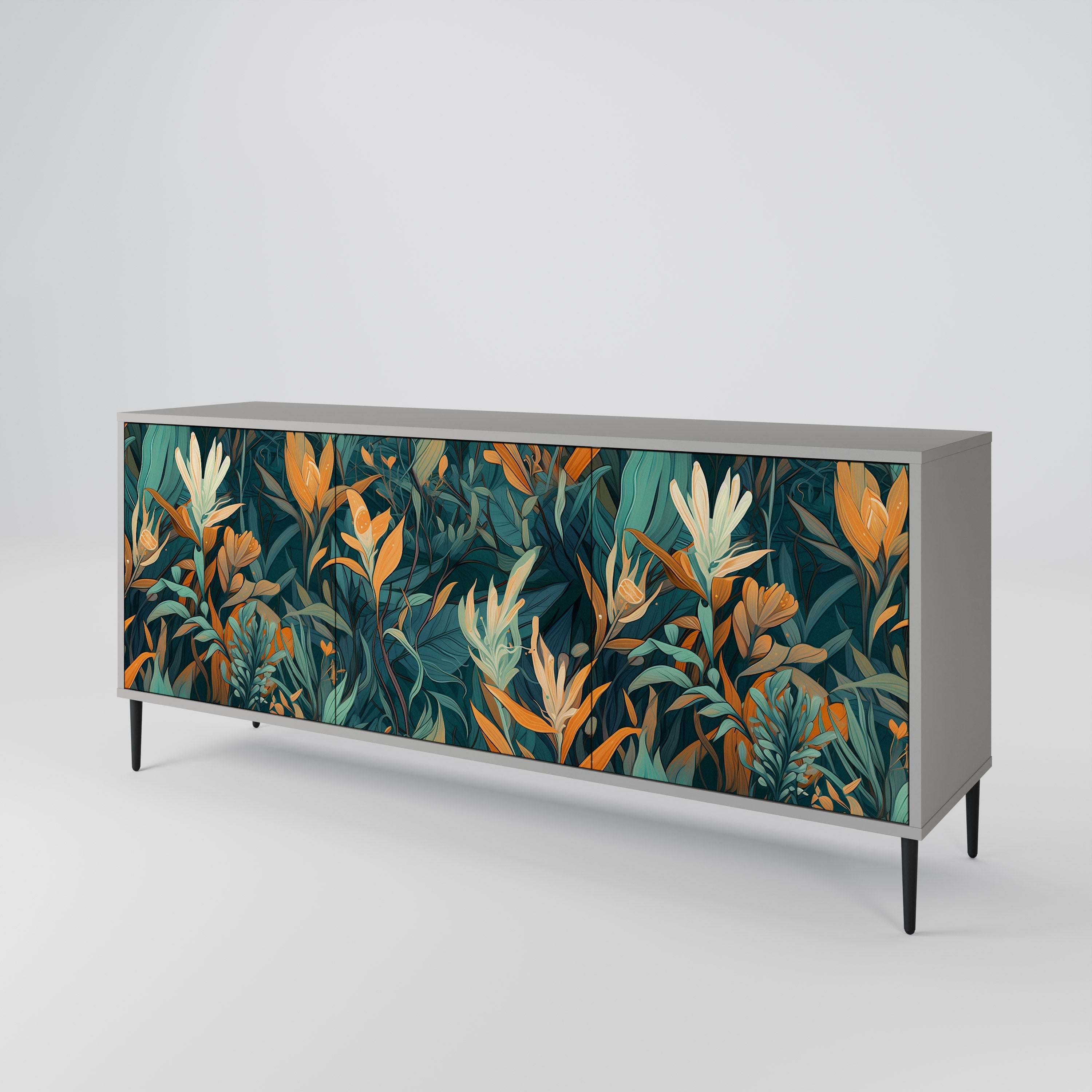 FLORAL SERENITY Sideboard mit 3 Türen in grauer Ausführung