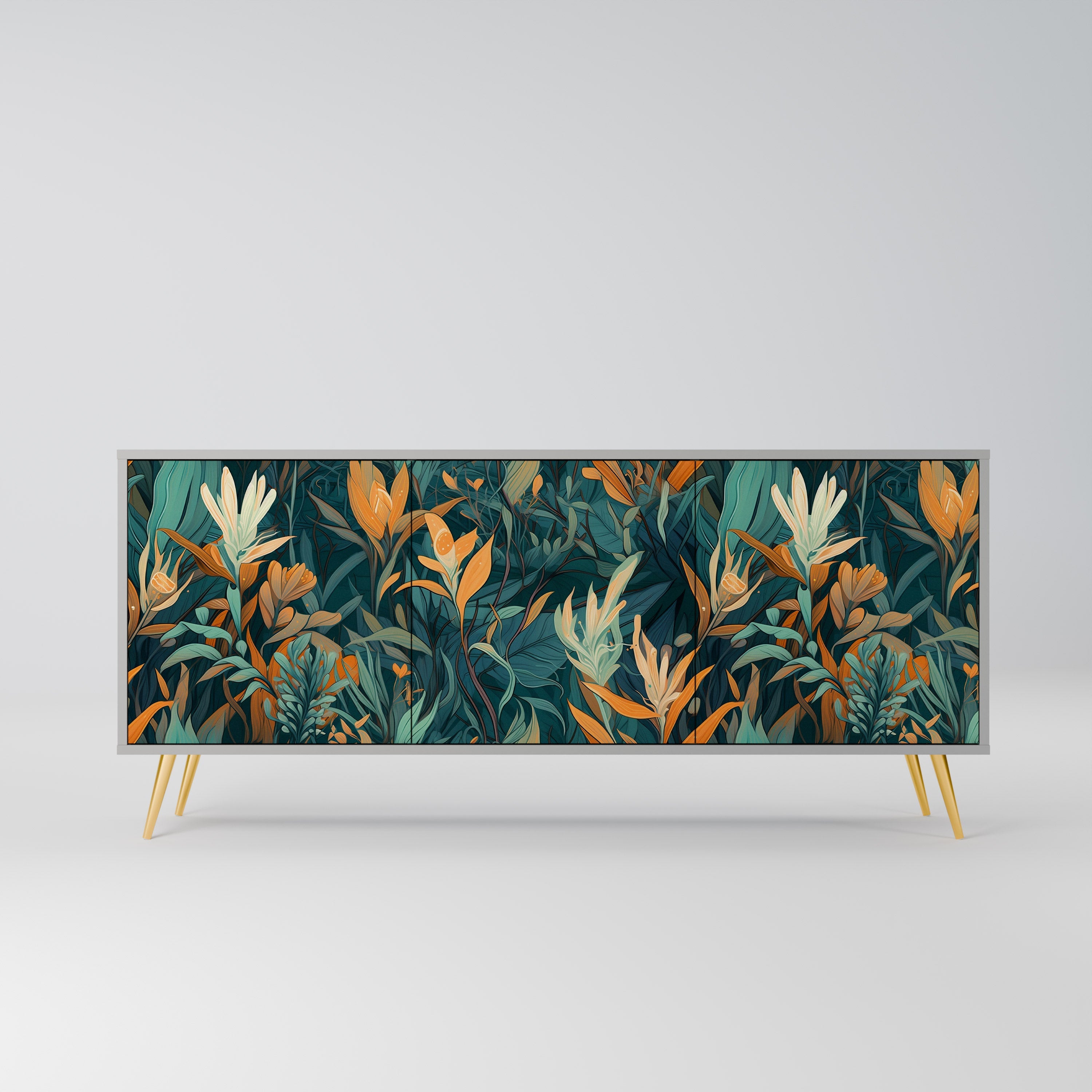 FLORAL SERENITY Sideboard mit 3 Türen in grauer Ausführung