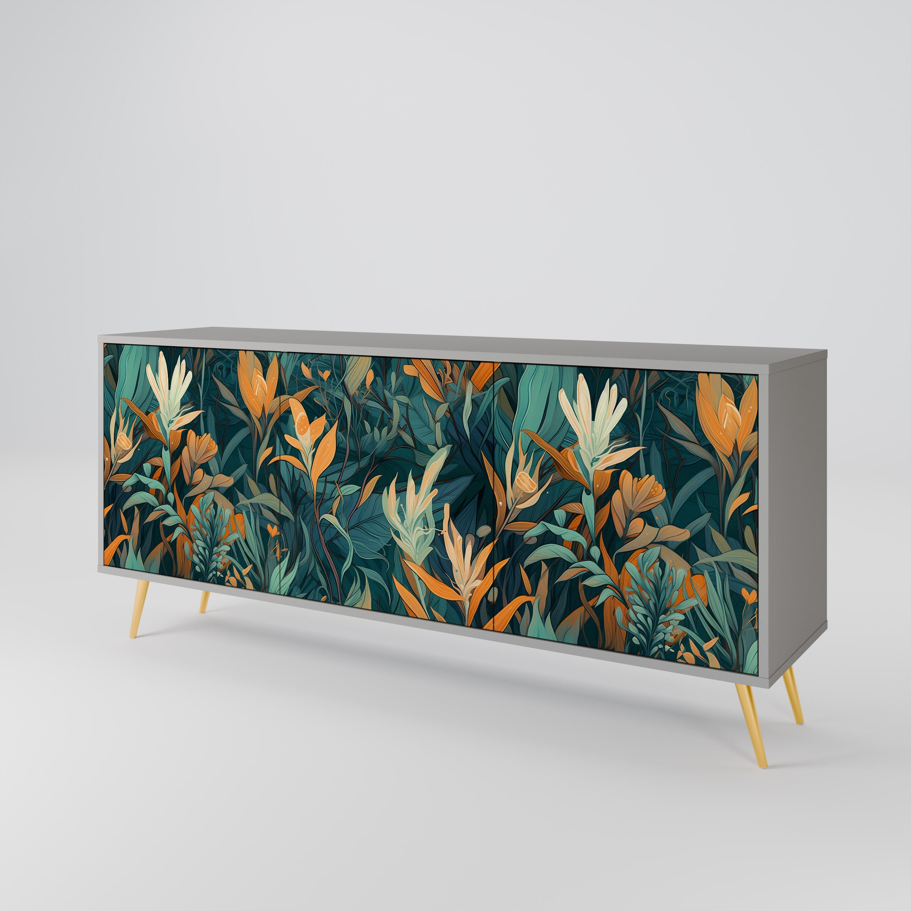 FLORAL SERENITY Sideboard mit 3 Türen in grauer Ausführung